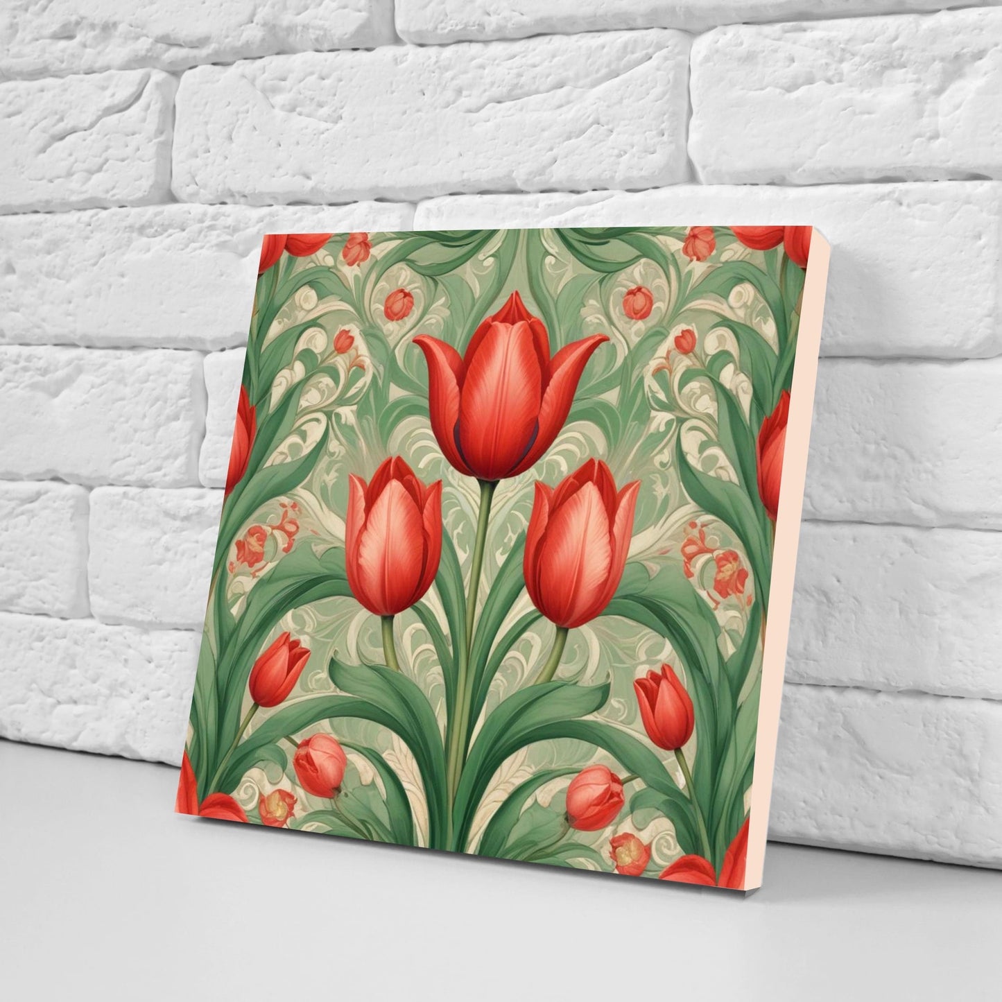 Art Nouveau Flower Ceramic Tiles - Set of 2 Art Nouveau Wall Decor Tiles - Kitchen Backsplash Tiles, Table Decorative Tiles, Bathroom Tiles