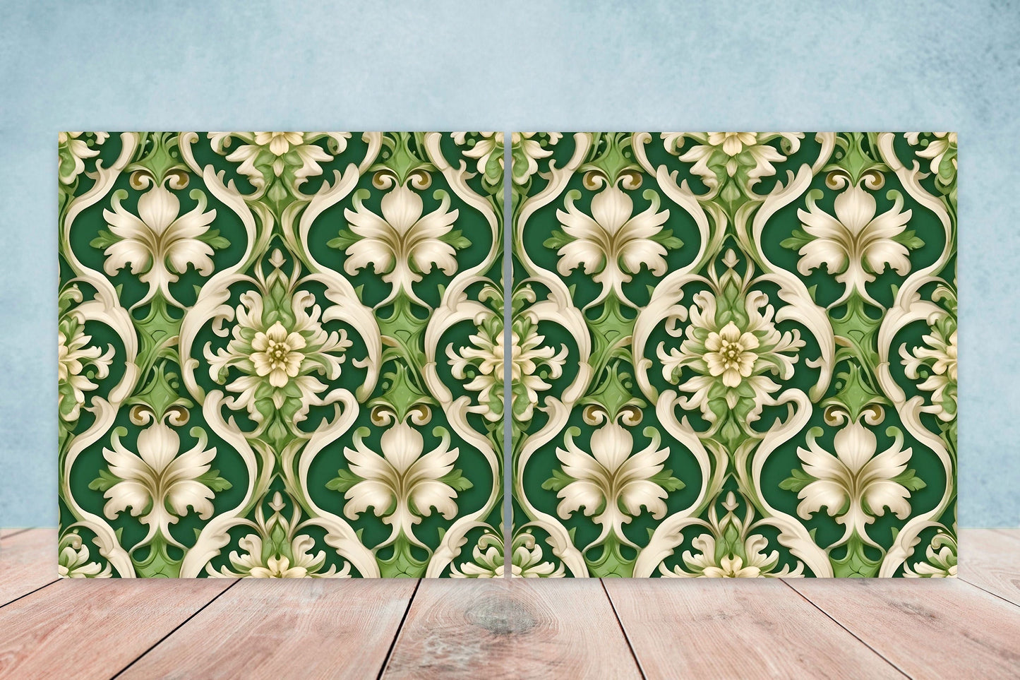 Art Nouveau Flower Ceramic Tiles - Set of 2 Art Nouveau Wall Decor Tiles - Kitchen Backsplash Tiles, Table Decorative Tiles, Bathroom Tiles
