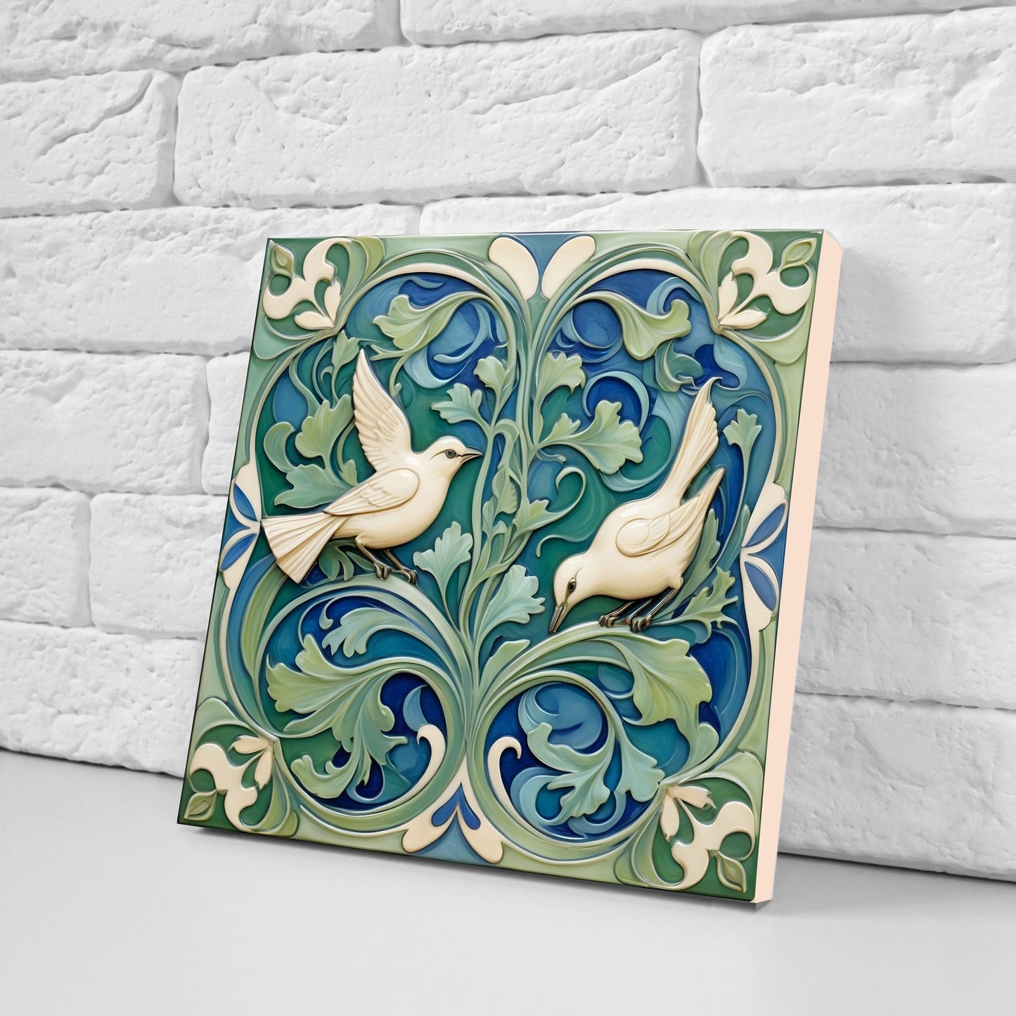 Art Nouveau Bird and Flower Ceramic tiles -Set of 2 Art Nouveau Bird Wall Decor Tiles,Bird Tiles -Kitchen Backsplash Tiles,Bathroom Tiles