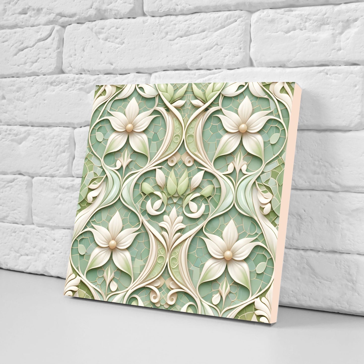 Art Nouveau Flower Ceramic Tiles - Set of 2 Art Nouveau Wall Decor Tiles - Kitchen Backsplash Tiles, Table Decorative Tiles, Bathroom Tiles