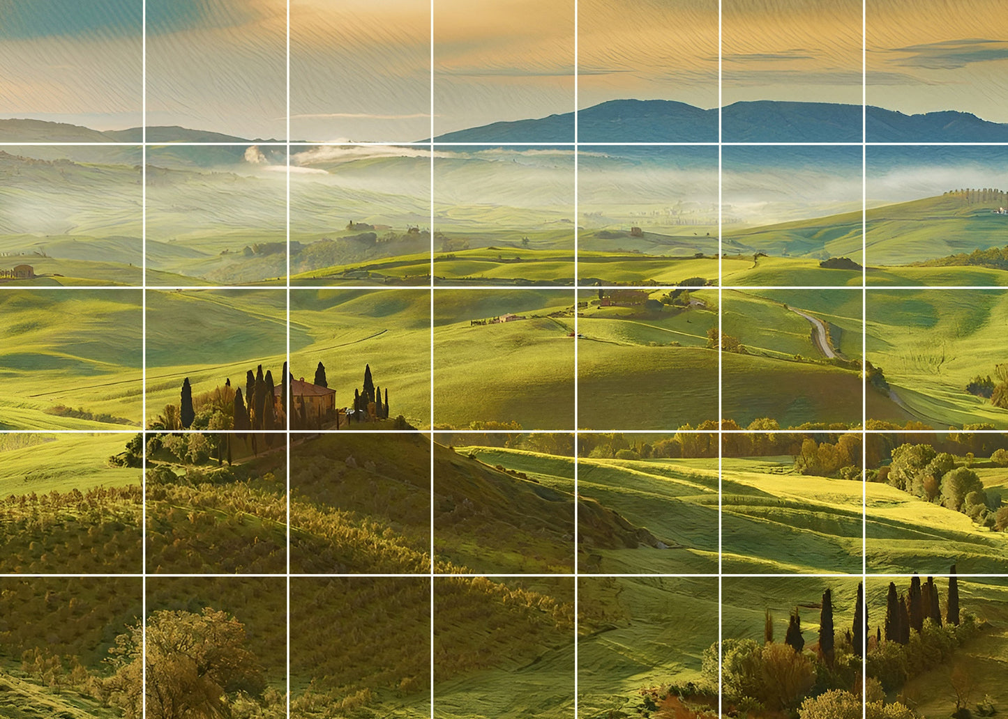 Tile Mural/Mosaic Ceramic Panel of Val d Orcia - Tuscany - Italian Landscape - Colourful Wall Art - Tile Mural - Gloss Tiles - Tile Mosaic