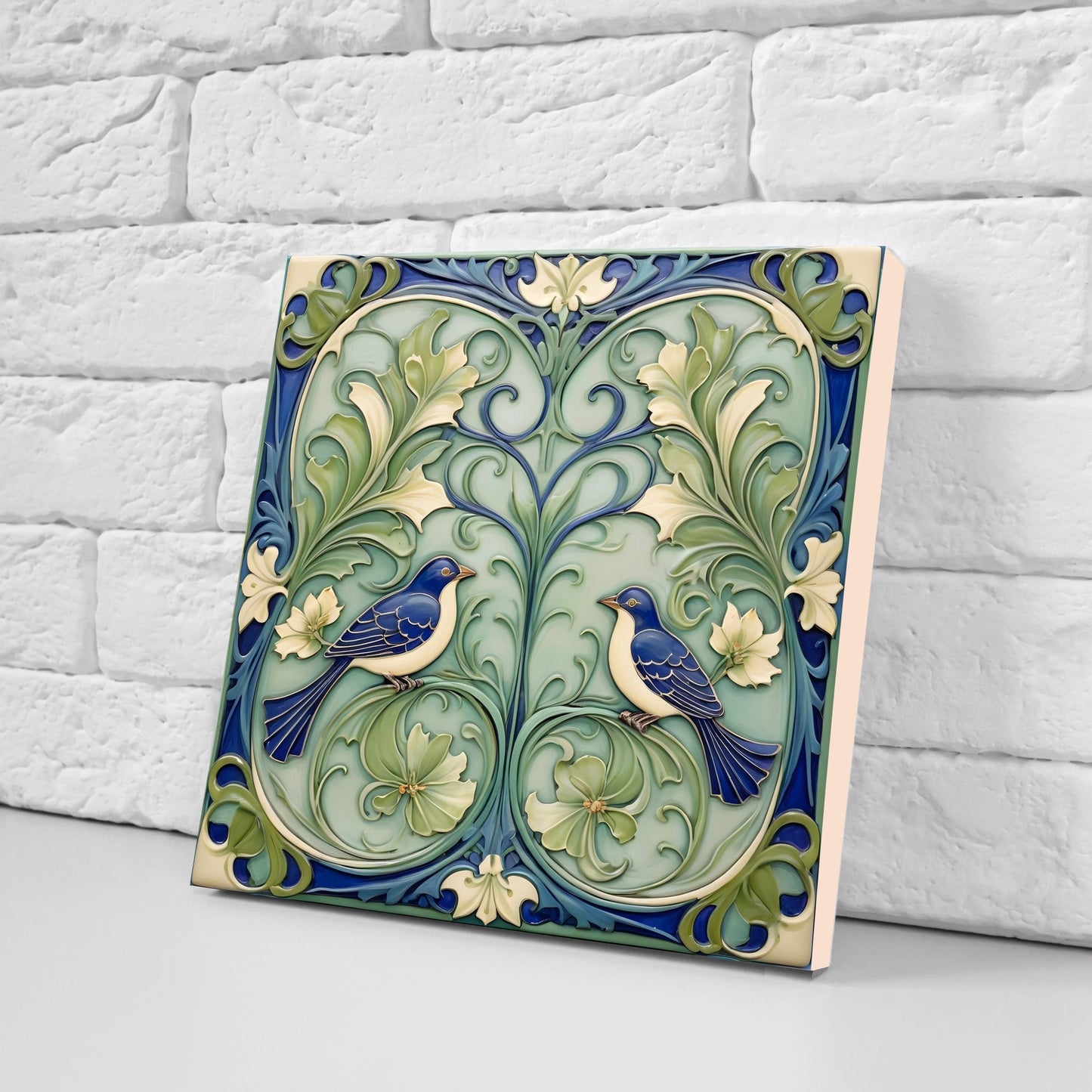 Art Nouveau Bird and Flower Ceramic tiles -Set of 2 Art Nouveau Bird Wall Decor Tiles,Bird Tiles -Kitchen Backsplash Tiles,Bathroom Tiles