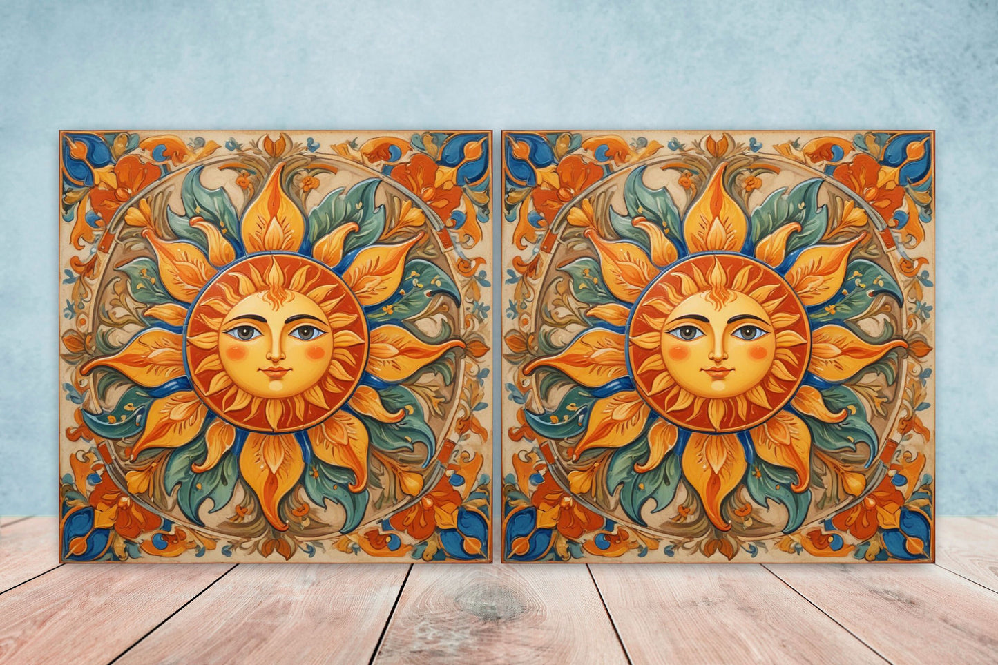 Sicilian Sun Ceramic tiles - Set of 2 Sicilian Wall Decor Tiles - Kitchen Backsplash Tiles, Bathroom Tiles, Shower tiles, Italian Tiles