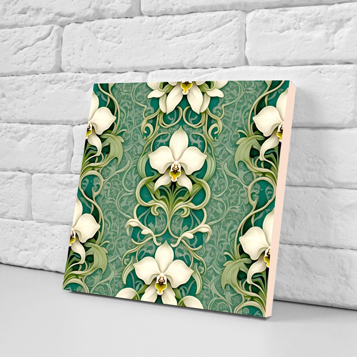 Art Nouveau Flower Ceramic Tiles - Set of 2 Art Nouveau Wall Decor Tiles - Kitchen Backsplash Tiles, Table Decorative Tiles, Bathroom Tiles