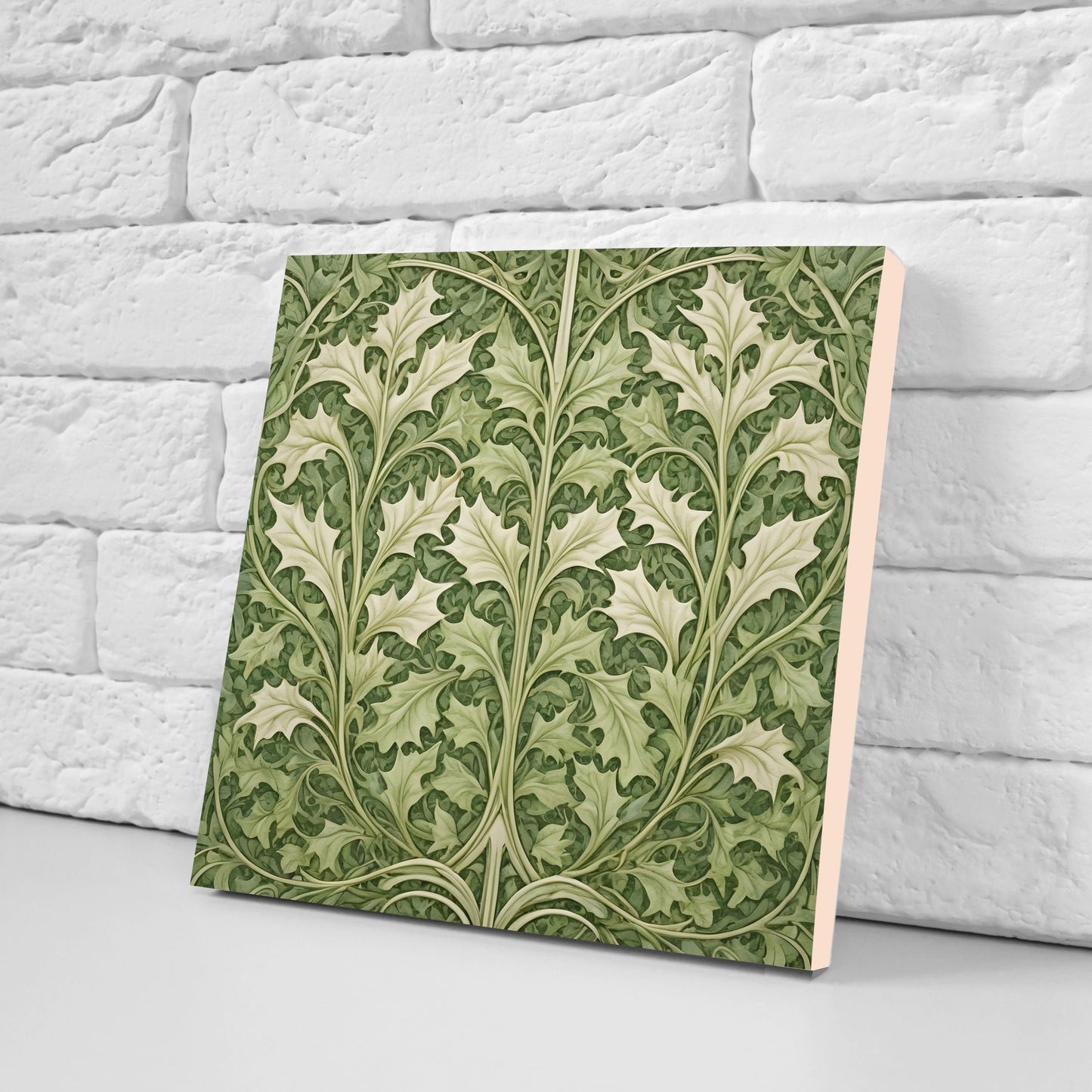 Art Nouveau Leaf Ceramic Tiles - Set of 2 Art Nouveau Wall Decor Tiles - Kitchen Backsplash Tiles, Table Decorative Tiles, Bathroom Tiles