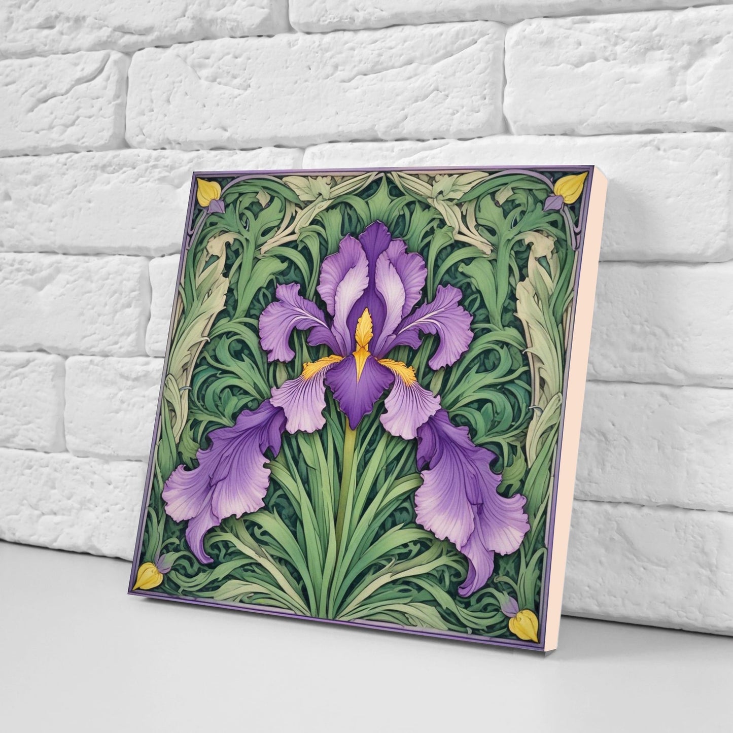 Art Nouveau Flower Ceramic Tiles - Set of 2 Art Nouveau Wall Decor Tiles - Kitchen Backsplash Tiles, Table Decorative Tiles, Bathroom Tiles