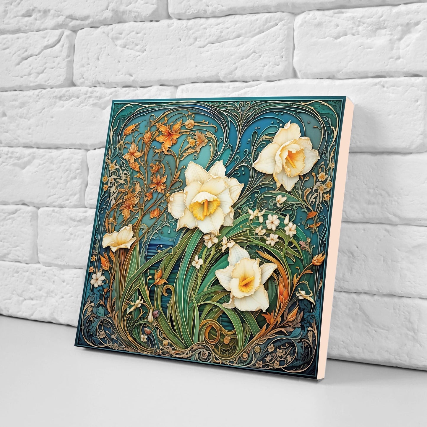 Art Nouveau Flower Ceramic tiles - Set of 2 Art Nouveau Wall Decor Tiles - Kitchen Backsplash Tiles, Table Decorative Tiles, Bathroom Tiles