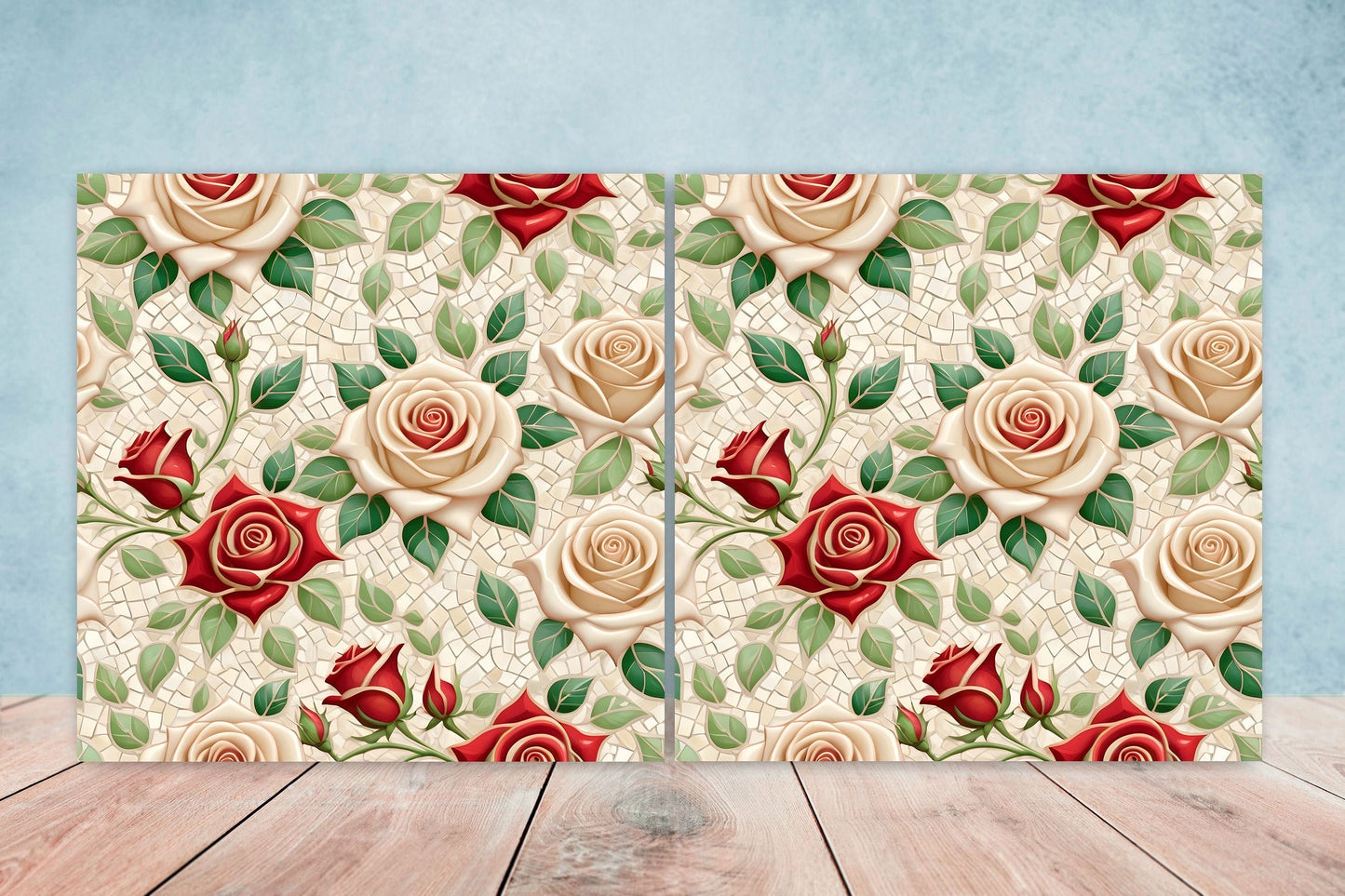 Art Nouveau Flower Ceramic tiles - Set of 2 Art Nouveau Wall Decor Tiles - Kitchen Backsplash Tiles, Table Decorative Tiles, Bathroom Tiles