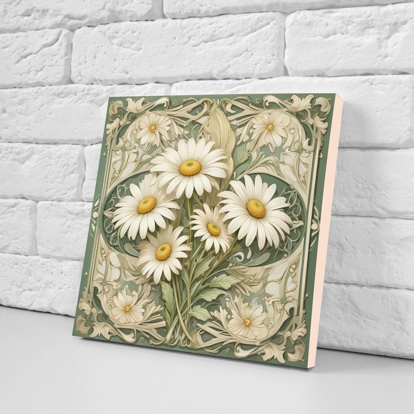 Art Nouveau Flower Ceramic Tiles - Set of 2 Art Nouveau Wall Decor Tiles - Kitchen Backsplash Tiles, Table Decorative Tiles, Bathroom Tiles