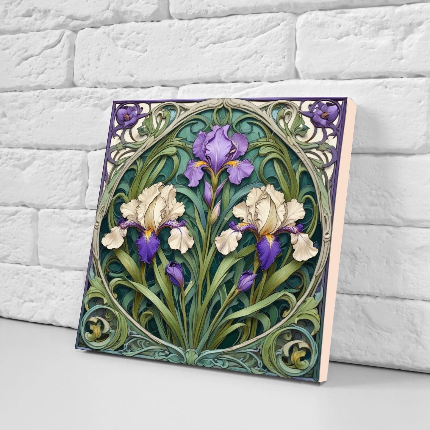 Art Nouveau Flower Ceramic Tiles - Set of 2 Art Nouveau Wall Decor Tiles - Kitchen Backsplash Tiles, Table Decorative Tiles, Bathroom Tiles