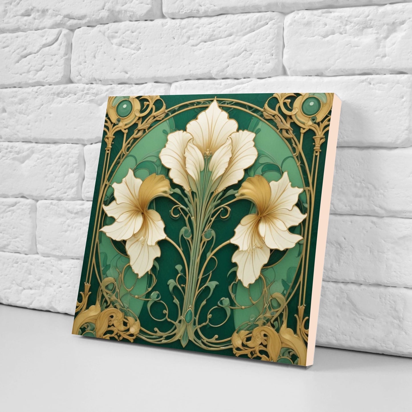 Art Nouveau Flower Ceramic Tiles - Set of 2 Art Nouveau Wall Decor Tiles - Kitchen Backsplash Tiles, Table Decorative Tiles, Bathroom Tiles