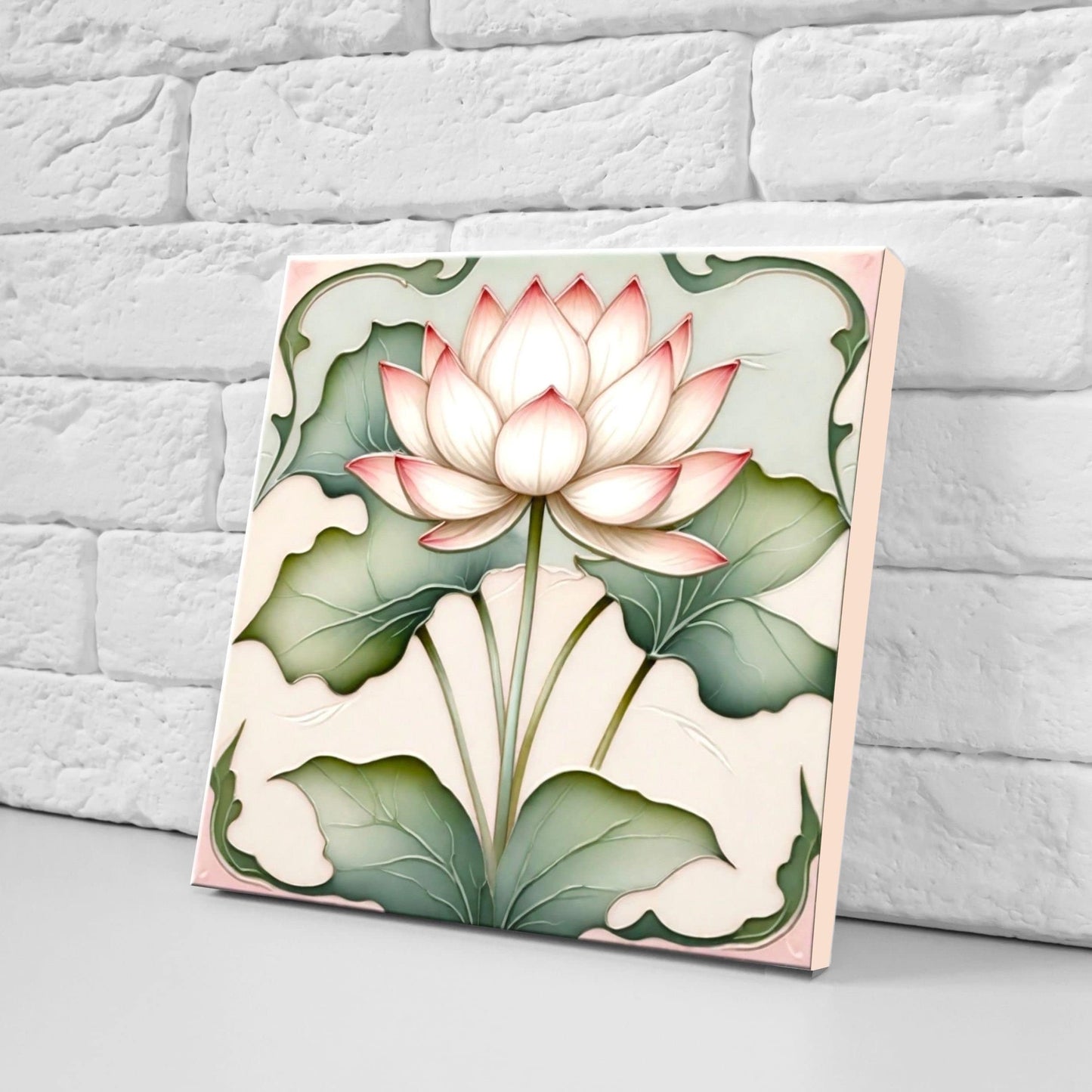 Art Nouveau Flower Ceramic Tiles - Set of 2 Art Nouveau Wall Decor Tiles - Kitchen Backsplash Tiles, Table Decorative Tiles, Bathroom Tiles