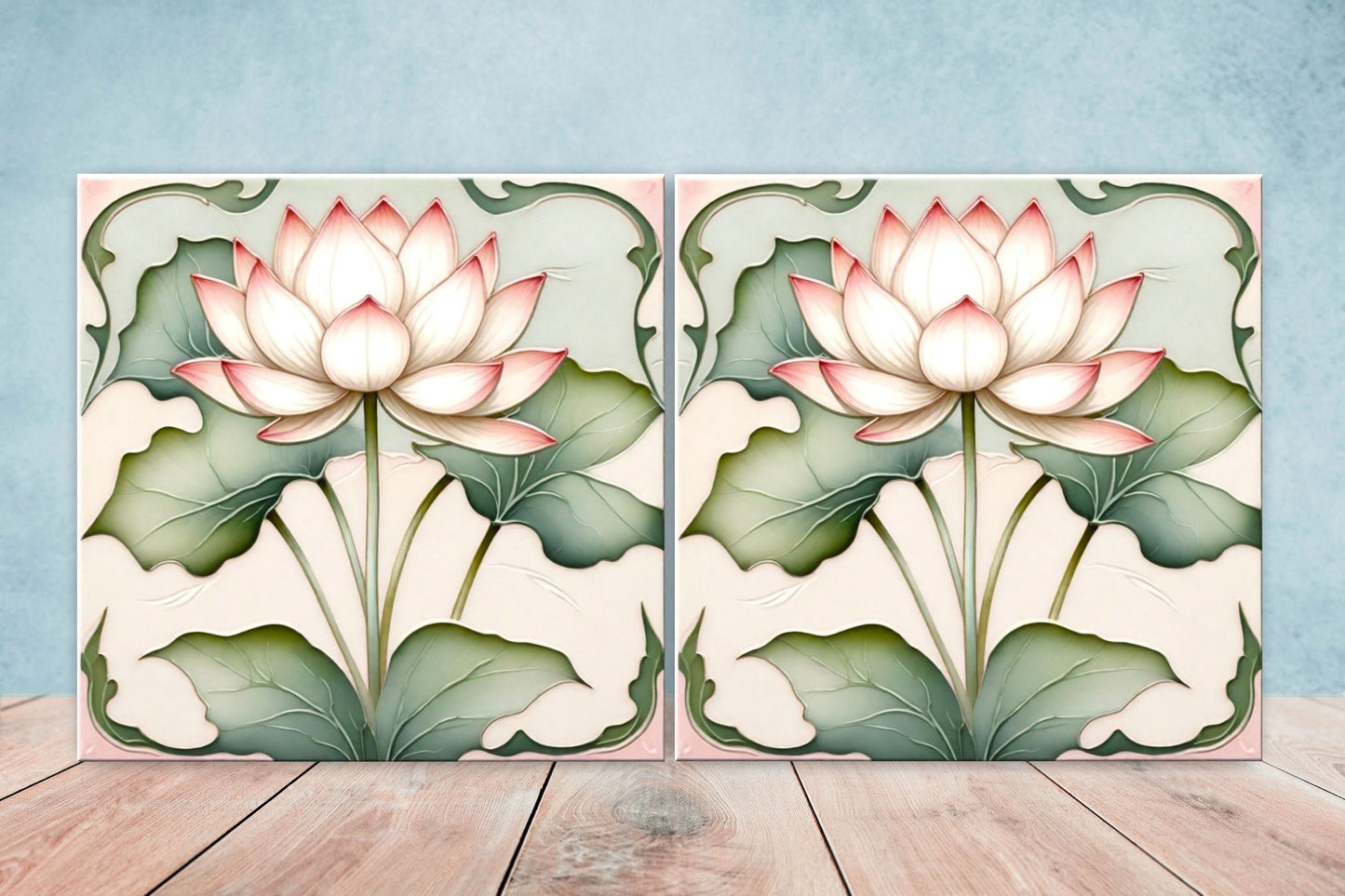 Art Nouveau Flower Ceramic Tiles - Set of 2 Art Nouveau Wall Decor Tiles - Kitchen Backsplash Tiles, Table Decorative Tiles, Bathroom Tiles