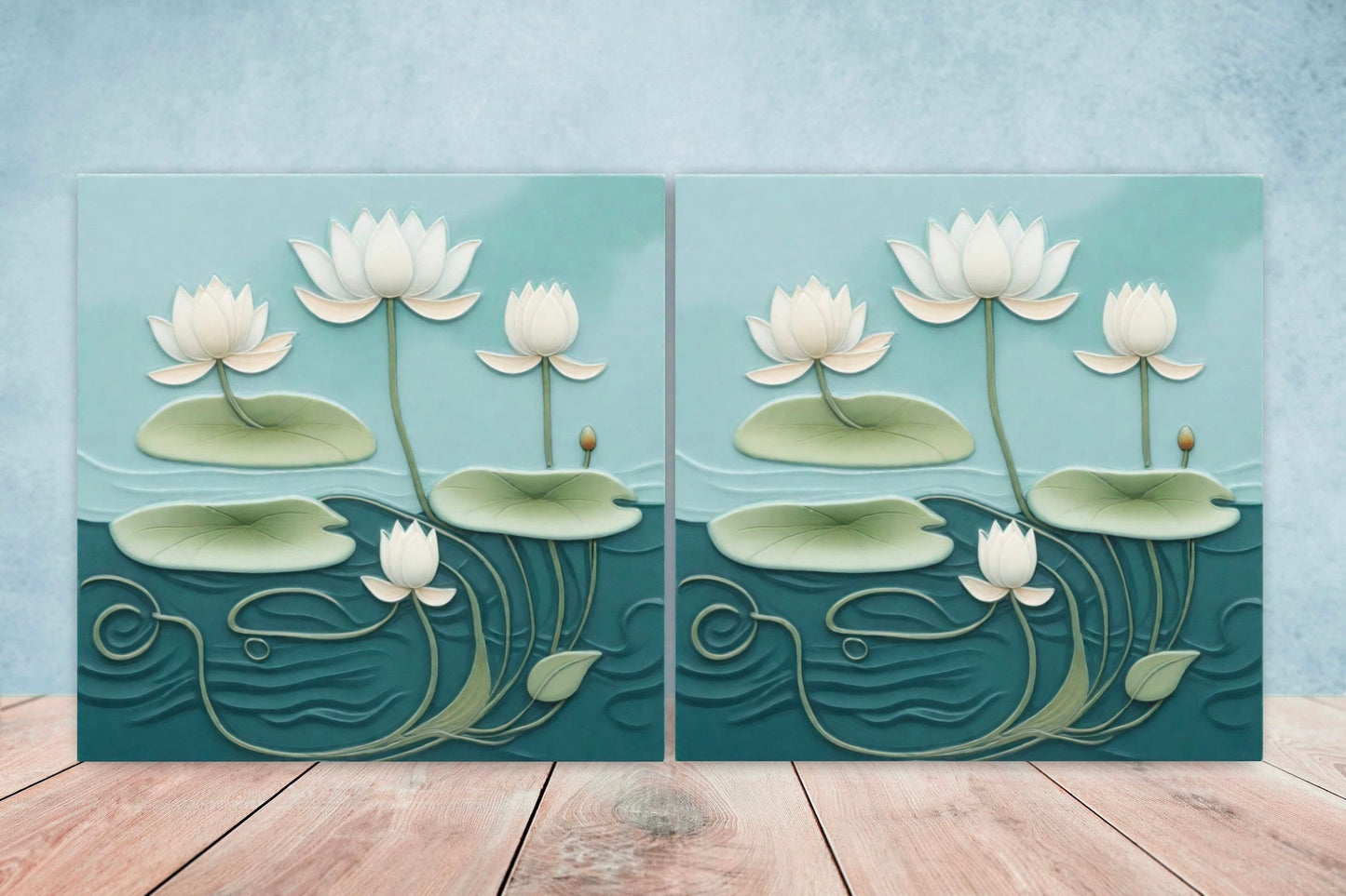 Art Nouveau Flower Ceramic Tiles - Set of 2 Art Nouveau Wall Decor Tiles - Kitchen Backsplash Tiles, Table Decorative Tiles, Bathroom Tiles