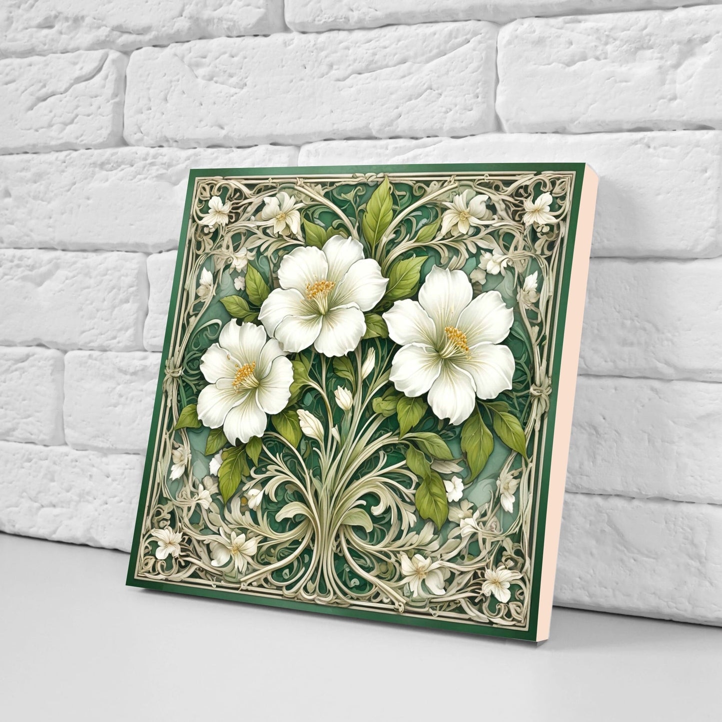 Art Nouveau Flower Ceramic Tiles - Set of 2 Art Nouveau Wall Decor Tiles - Kitchen Backsplash Tiles, Table Decorative Tiles, Bathroom Tiles