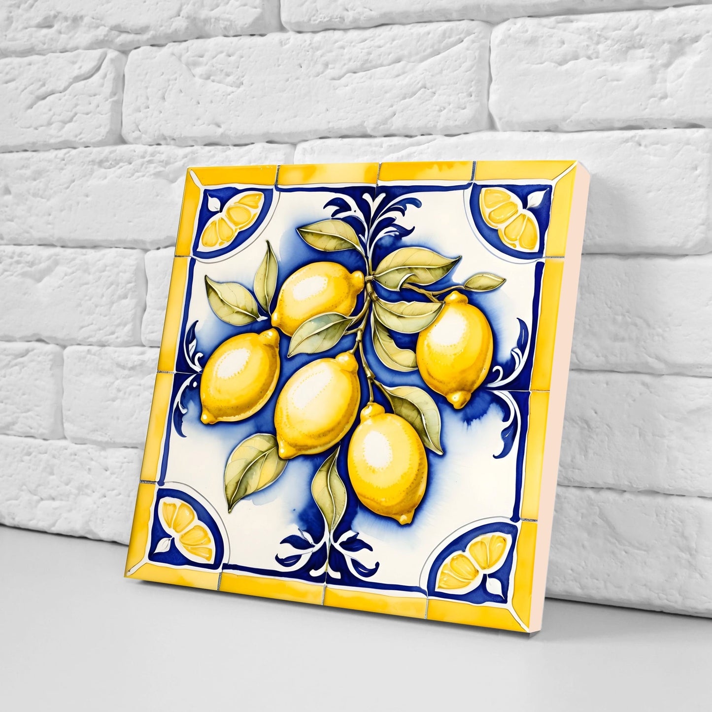 Italian Majolica Lemon Tiles - Set of 2 Italian Wall Decor Tiles - Kitchen Backsplash Tiles, Table Decorative Tiles, Bathroom Tiles, Coaster