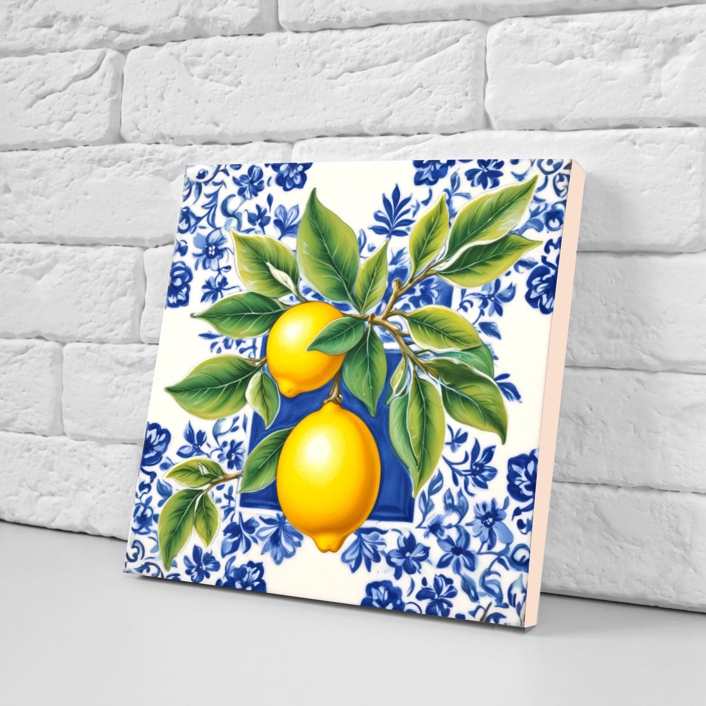 Italian Majolica Lemon Tiles - Set of 2 Italian Wall Decor Tiles - Kitchen Backsplash Tiles, Table Decorative Tiles, Bathroom Tiles, Coaster