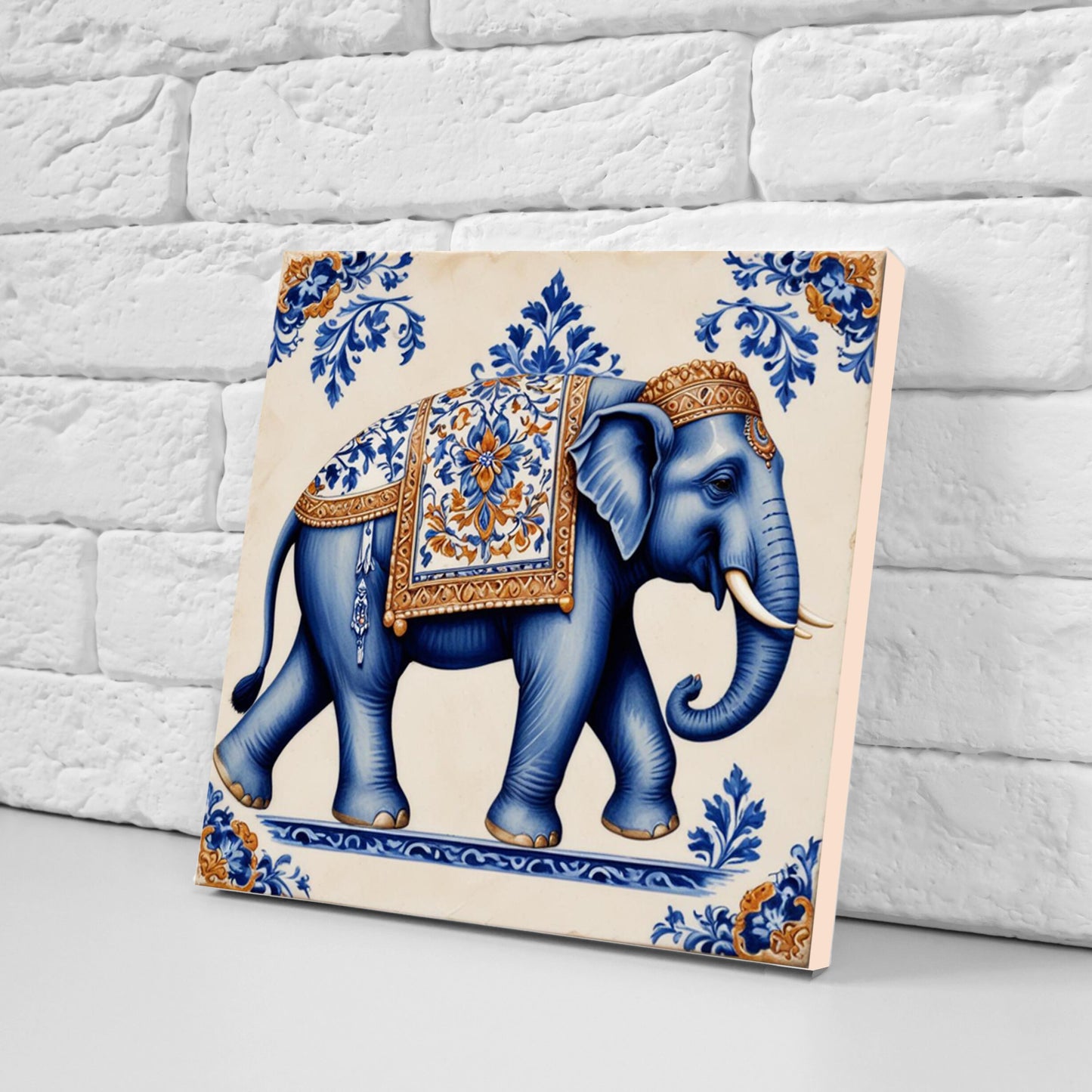 Set of 3 Indian Elephant Ceramic Wall Tiles - Gloss Finish - Elephant Wall Art Print - Elephant art - Elephant Home Decor - Elephant print