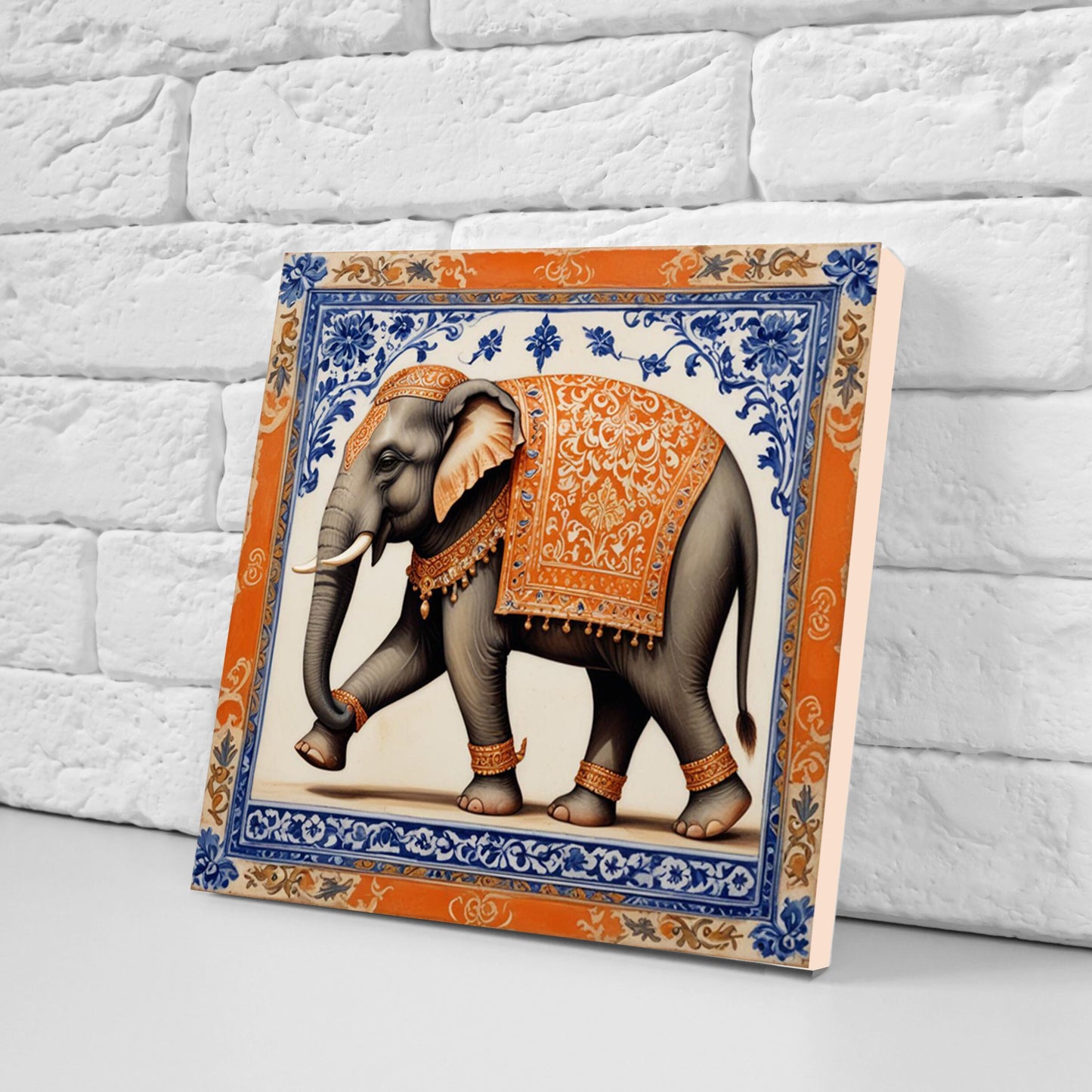 Set of 3 Indian Elephant Ceramic Wall Tiles - Gloss Finish - Elephant Wall Art Print - Elephant art - Elephant Home Decor - Elephant print