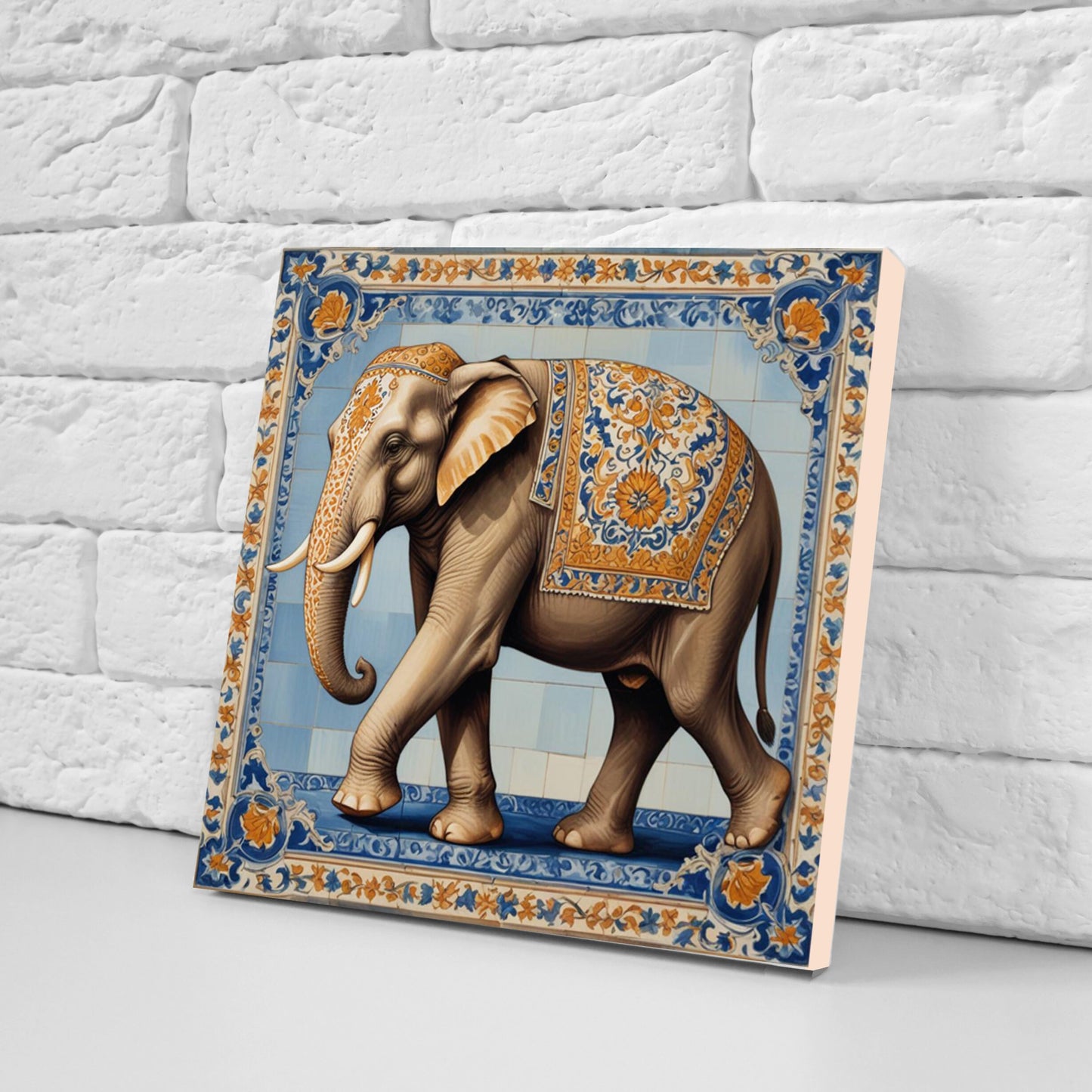 Set of 3 Indian Elephant Ceramic Wall Tiles - Gloss Finish - Elephant Wall Art Print - Elephant art - Elephant Home Decor - Elephant print