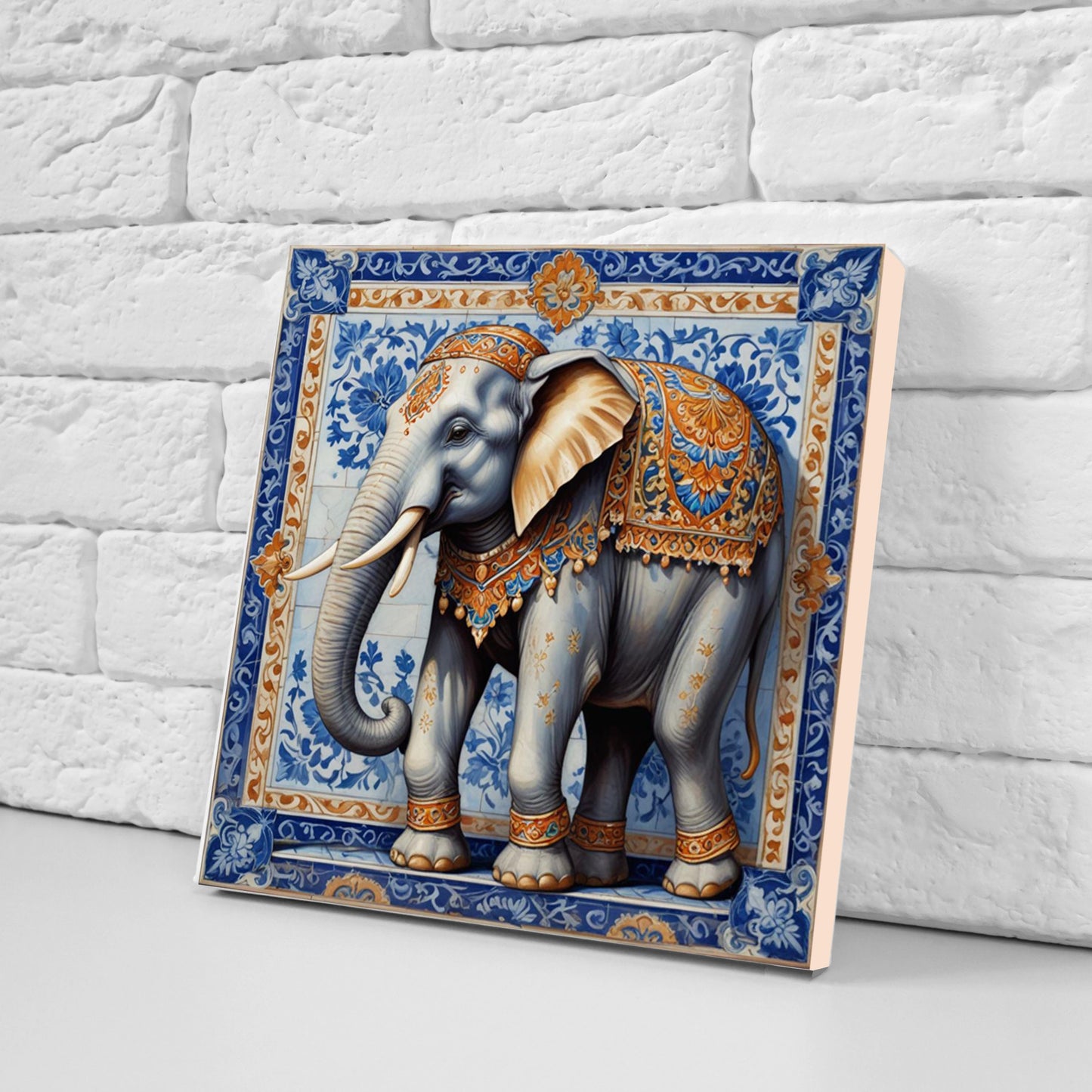 Set of 3 Indian Elephant Ceramic Wall Tiles - Gloss Finish - Elephant Wall Art Print - Elephant art - Elephant Home Decor - Elephant print