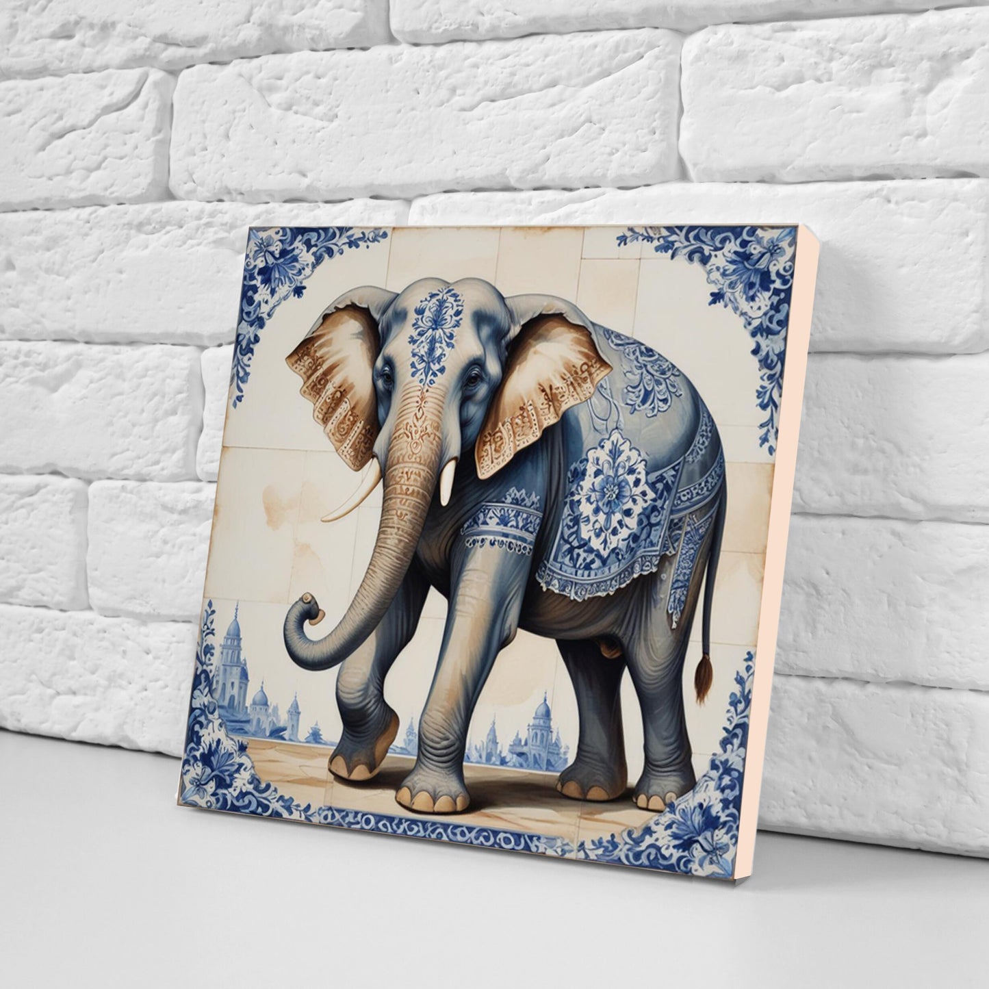 Set of 3 Indian Elephant Ceramic Wall Tiles - Gloss Finish - Elephant Wall Art Print - Elephant art - Elephant Home Decor - Elephant print