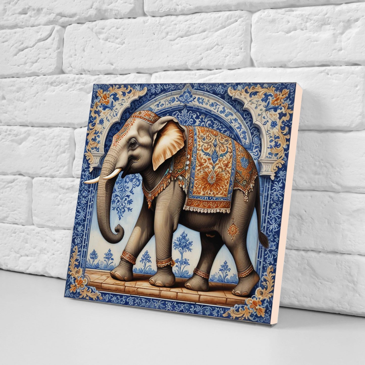 Set of 3 Indian Elephant Ceramic Wall Tiles - Gloss Finish - Elephant Wall Art Print - Elephant art - Elephant Home Decor - Elephant print