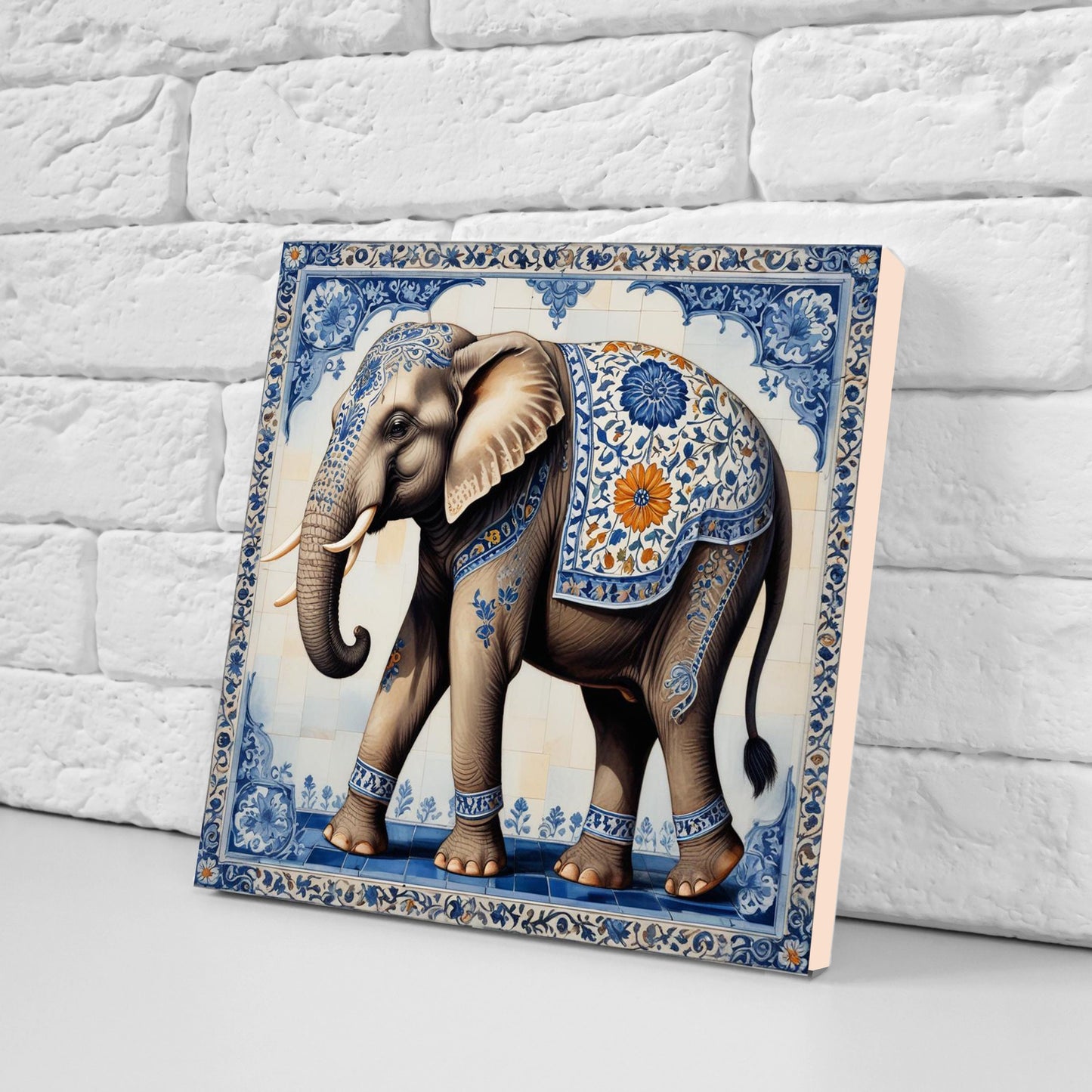 Set of 3 Indian Elephant Ceramic Wall Tiles - Gloss Finish - Elephant Wall Art Print - Elephant art - Elephant Home Decor - Elephant print