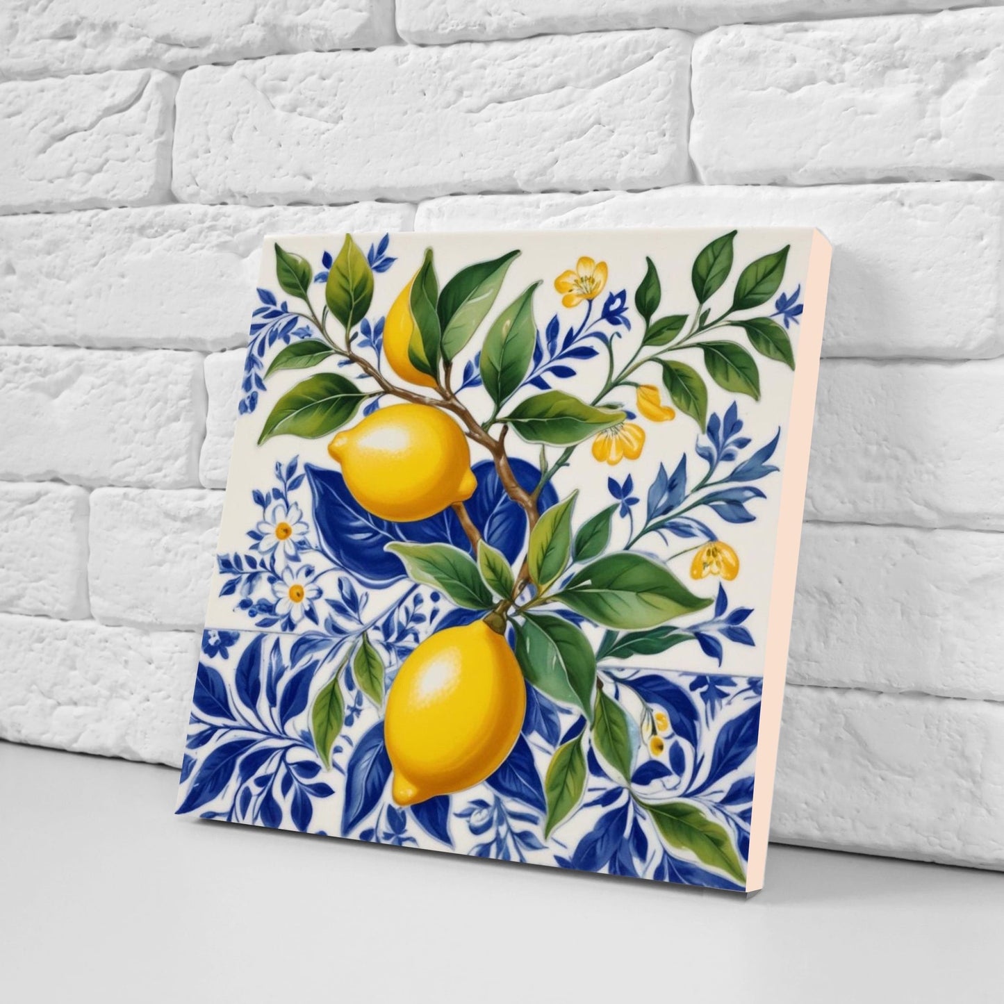 Italian Majolica Lemon Tiles - Set of 2 Italian Wall Decor Tiles - Kitchen Backsplash Tiles, Table Decorative Tiles, Bathroom Tiles, Coaster