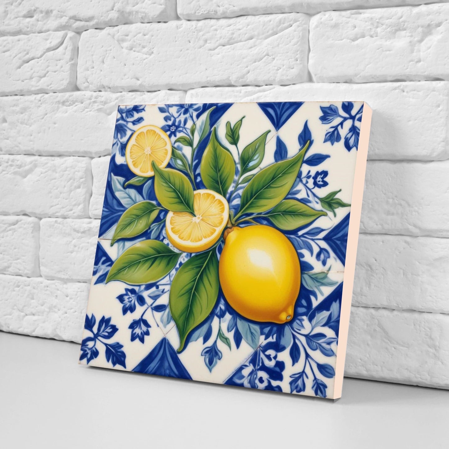 Italian Majolica Lemon Tiles - Set of 2 Italian Wall Decor Tiles - Kitchen Backsplash Tiles, Table Decorative Tiles, Bathroom Tiles, Coaster