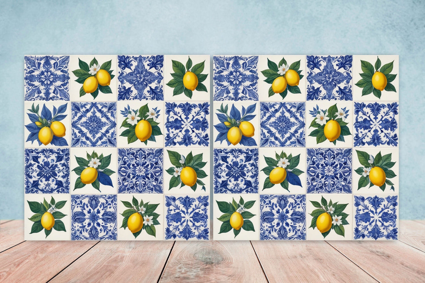 Italian Majolica Lemon Tiles - Set of 2 Italian Wall Decor Tiles - Kitchen Backsplash Tiles, Table Decorative Tiles, Bathroom Tiles, Coaster