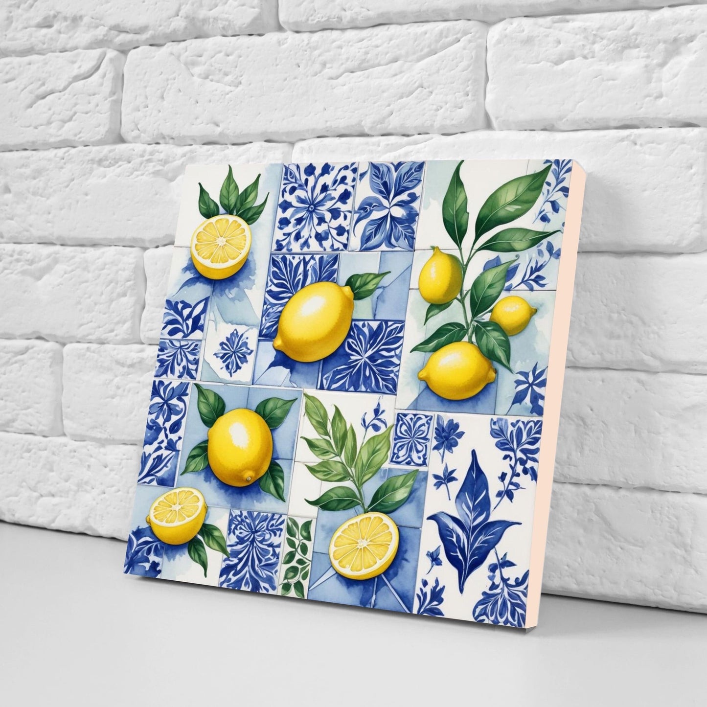 Italian Majolica Lemon Tiles - Set of 2 Italian Wall Decor Tiles - Kitchen Backsplash Tiles, Table Decorative Tiles, Bathroom Tiles, Coaster