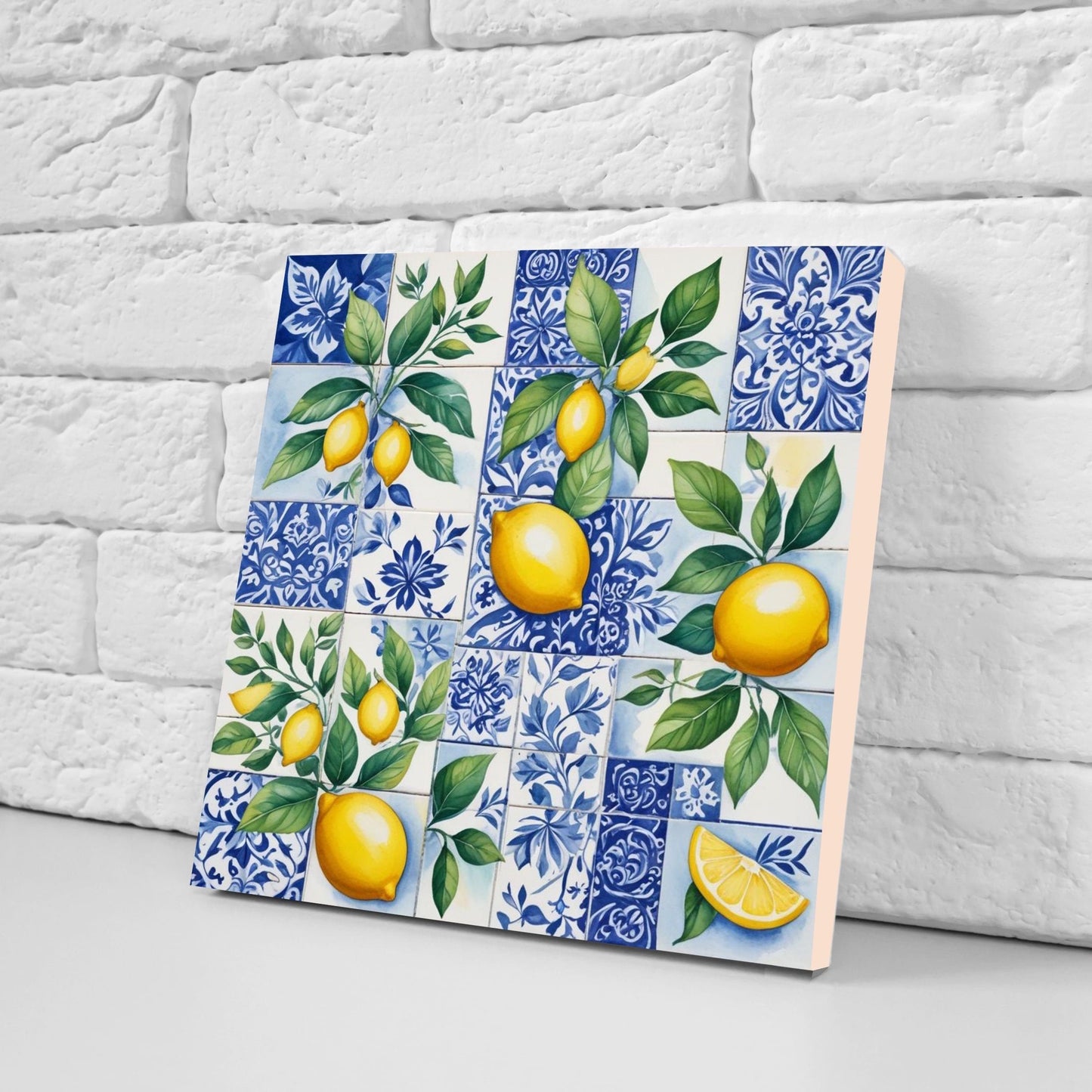 Italian Majolica Lemon Tiles - Set of 2 Italian Wall Decor Tiles - Kitchen Backsplash Tiles, Table Decorative Tiles, Bathroom Tiles, Coaster