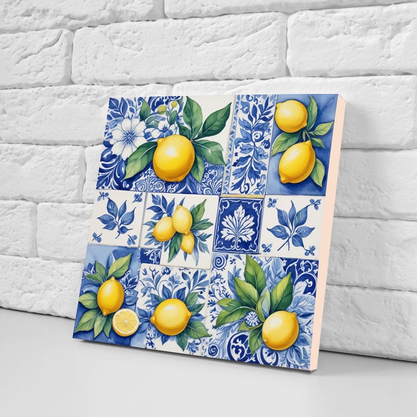 Italian Majolica Lemon Tiles - Set of 2 Italian Wall Decor Tiles - Kitchen Backsplash Tiles, Table Decorative Tiles, Bathroom Tiles, Coaster