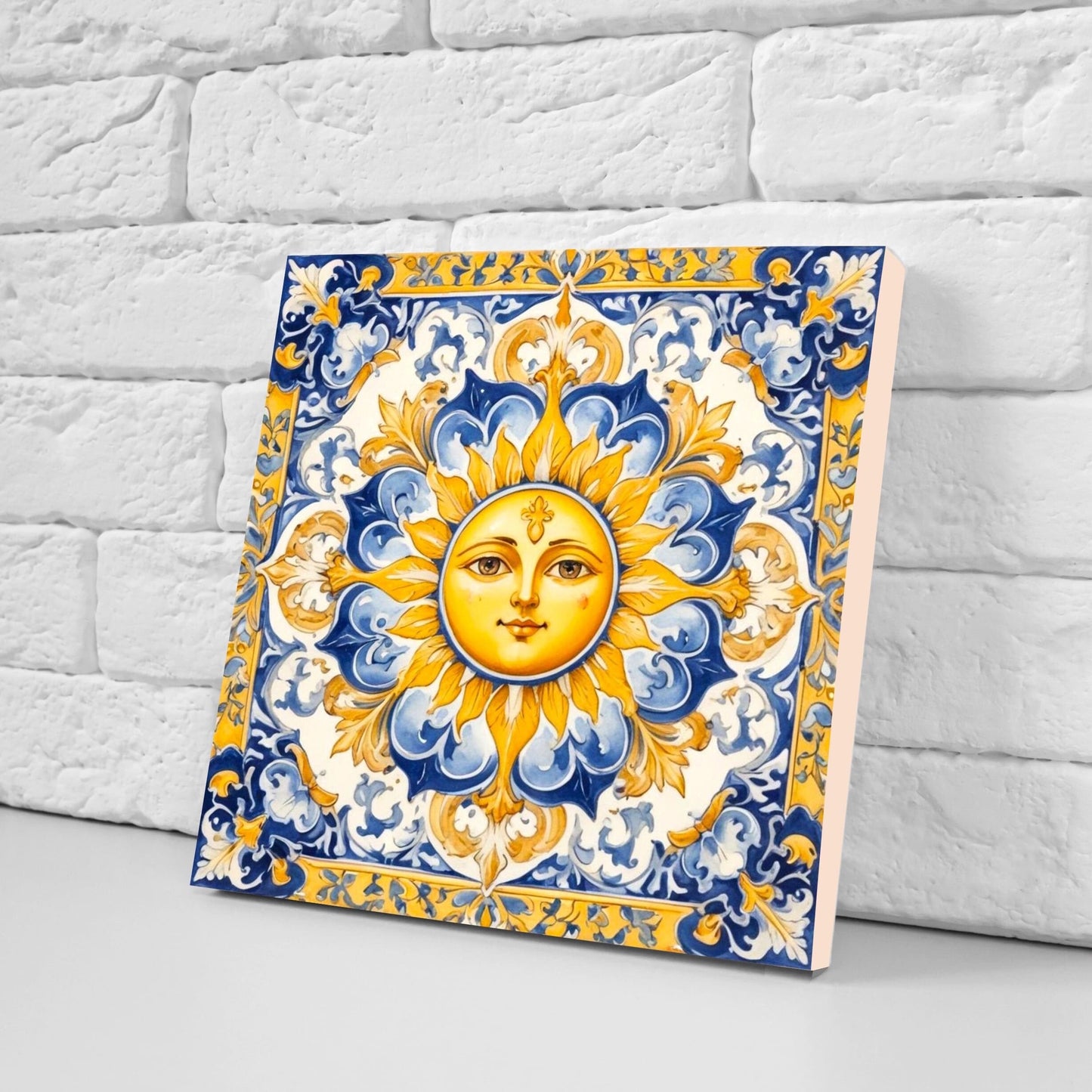 Italian Majolica Sun Tiles - Set of 2 Italian Wall Decor Tiles - Kitchen Backsplash Tiles, Table Decorative Tiles, Bathroom Tiles, Coaster