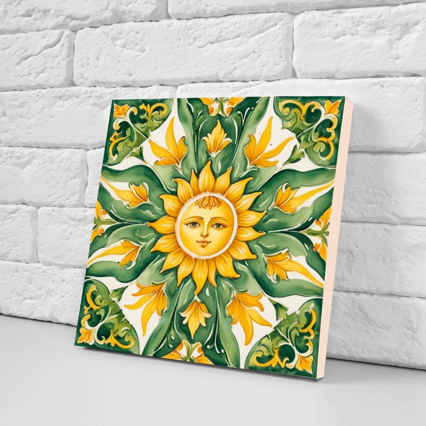 Italian Majolica Sun Tiles - Set of 2 Italian Wall Decor Tiles - Kitchen Backsplash Tiles, Table Decorative Tiles, Bathroom Tiles, Coaster
