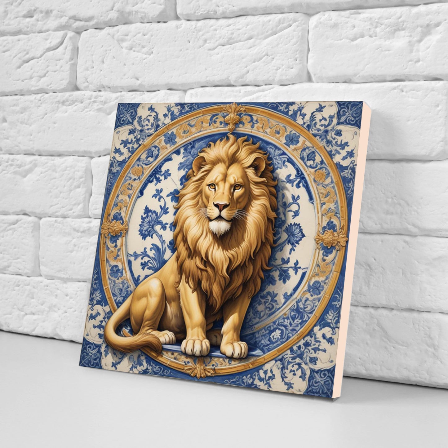 Delft Blue Lion Ceramic tiles - Set of 3 Delft Wall Decor Tiles - Kitchen Backsplash Tiles - Lion print tiles - Bathroom Tiles - Delft wall
