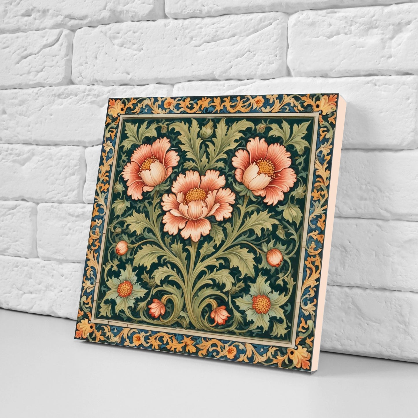 William Morris style Set of 3 Ceramic tiles,Art Nouveau Tiles, Botanical Tiles, Floral wall art, FlowerTiles,William Morris print,Backsplash
