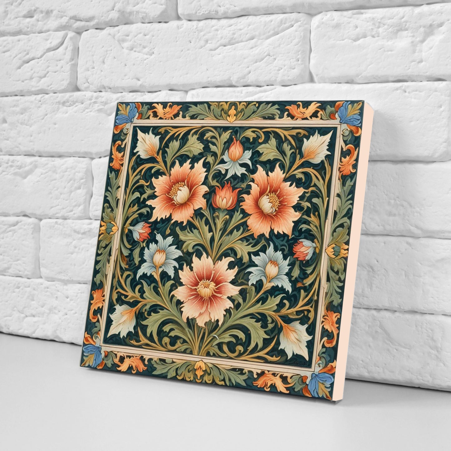 William Morris style Set of 3 Ceramic tiles,Art Nouveau Tiles, Botanical Tiles, Floral wall art, FlowerTiles,William Morris print,Backsplash