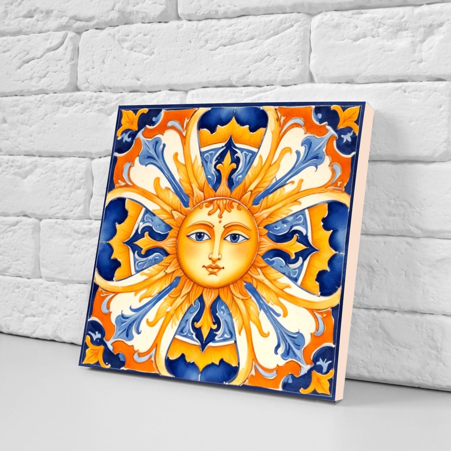 Italian Majolica Sun Tiles - Set of 2 Italian Wall Decor Tiles - Kitchen Backsplash Tiles, Table Decorative Tiles, Bathroom Tiles, Coaster
