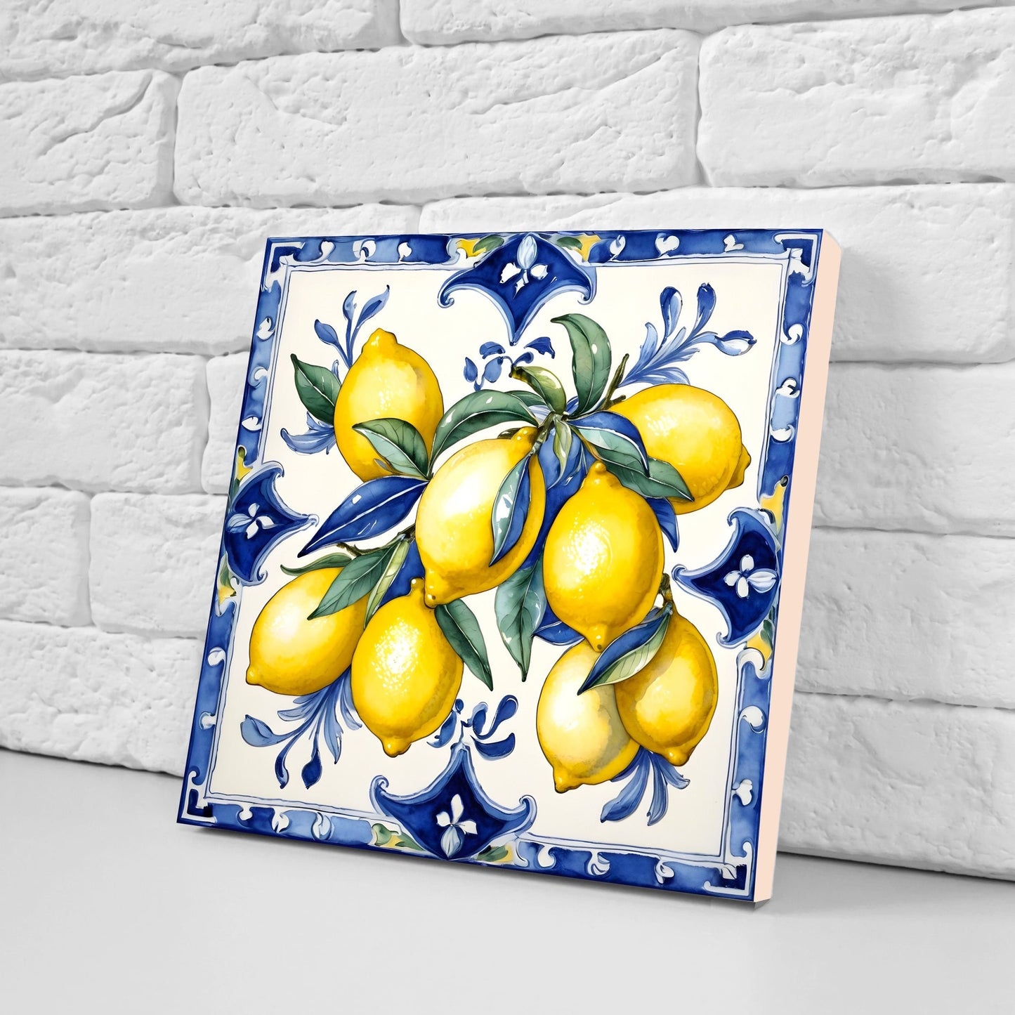 Italian Majolica Lemon Tiles - Set of 2 Italian Wall Decor Tiles - Kitchen Backsplash Tiles, Table Decorative Tiles, Bathroom Tiles, Coaster