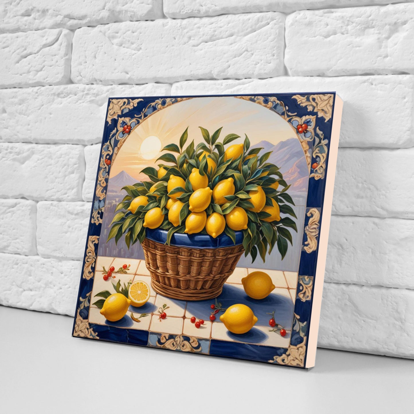 Sicilian Lemon Ceramic tiles - Set of 3 Sicilian Wall Decor Tiles - Kitchen Backsplash Tiles, Bathroom Tiles, Shower tiles, Italian Tiles