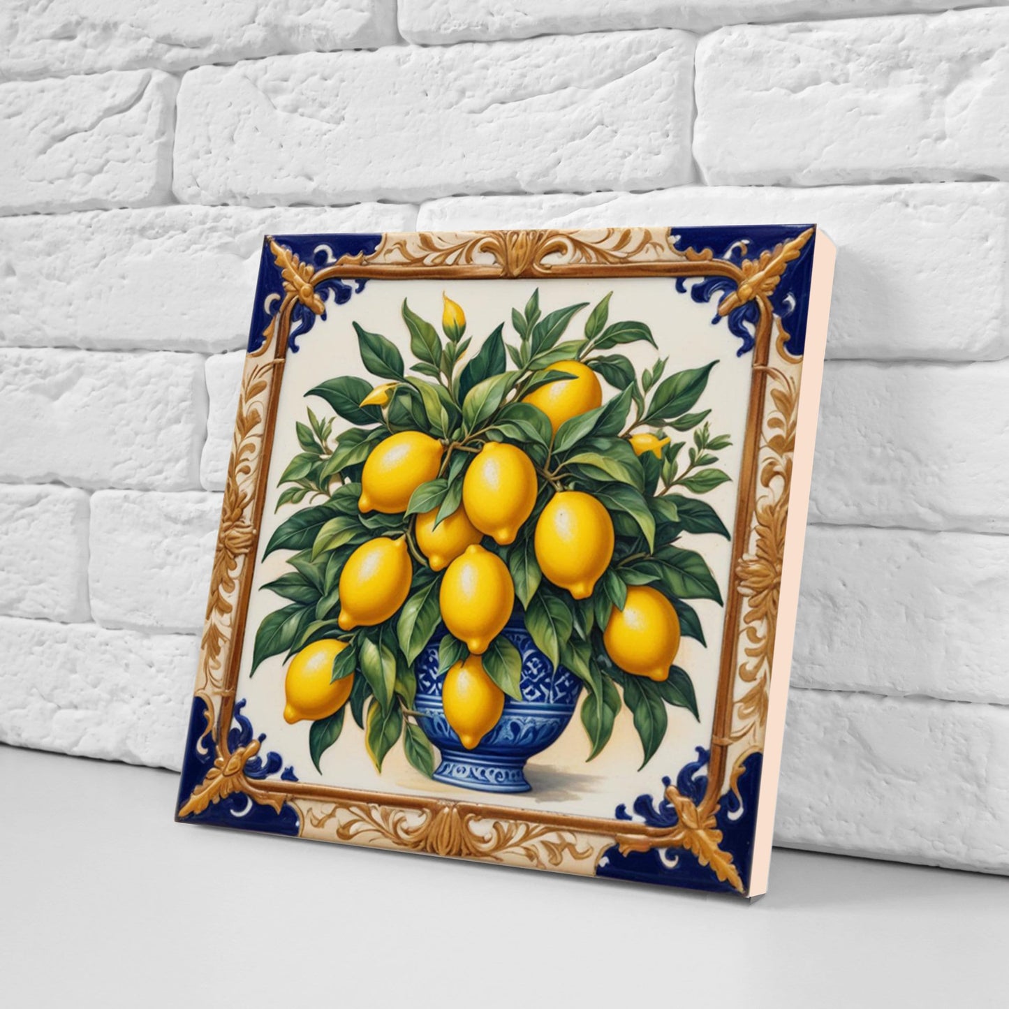 Italian Majolica Lemon Tiles - Set of 3 Italian Wall Decor Tiles - Kitchen Backsplash Tiles, Table Decorative Tiles, Bathroom Tiles, Coaster
