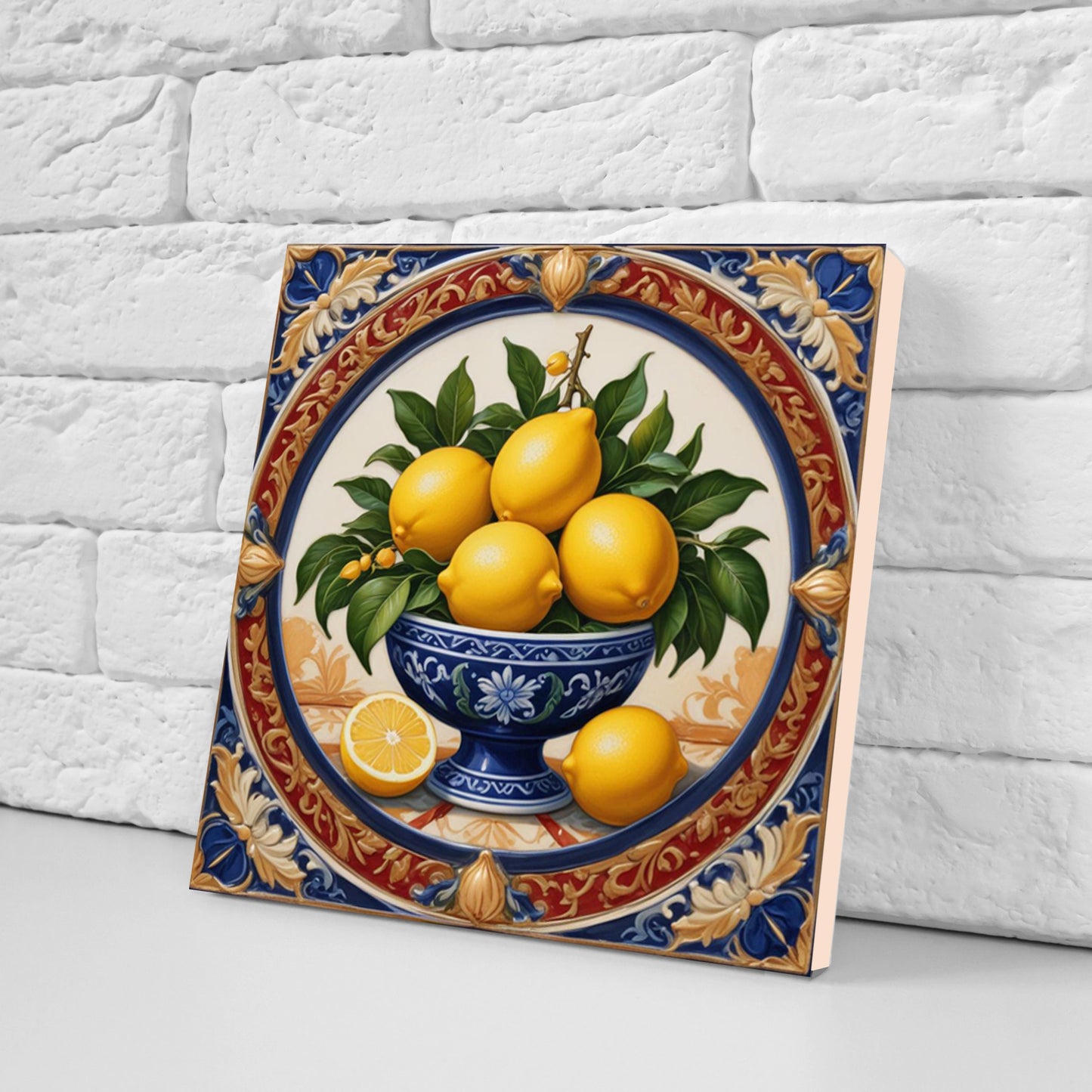 Italian Majolica Lemon Tiles - Set of 3 Italian Wall Decor Tiles - Kitchen Backsplash Tiles, Table Decorative Tiles, Bathroom Tiles, Coaster