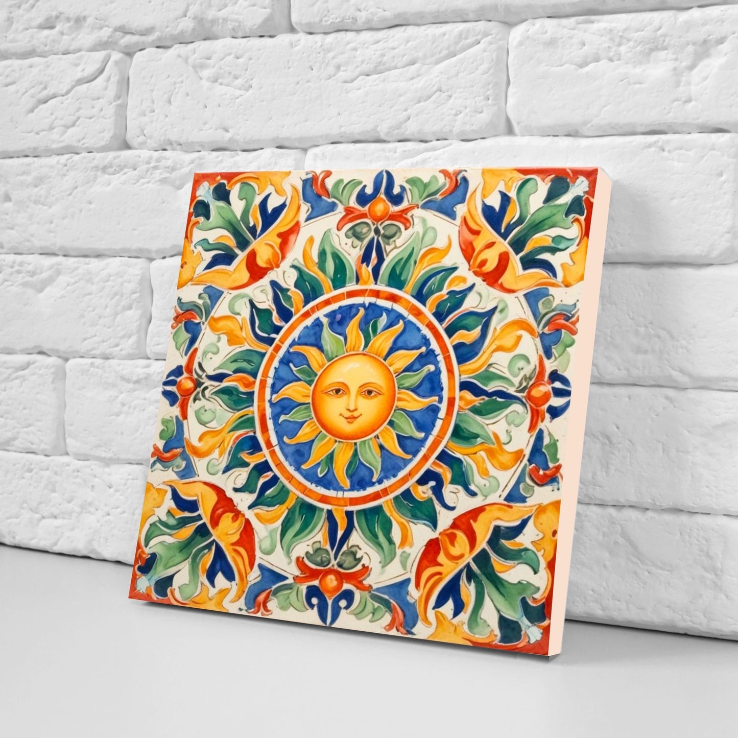 Italian Majolica Sun Tiles - Set of 2 Italian Wall Decor Tiles - Kitchen Backsplash Tiles, Table Decorative Tiles, Bathroom Tiles, Coaster