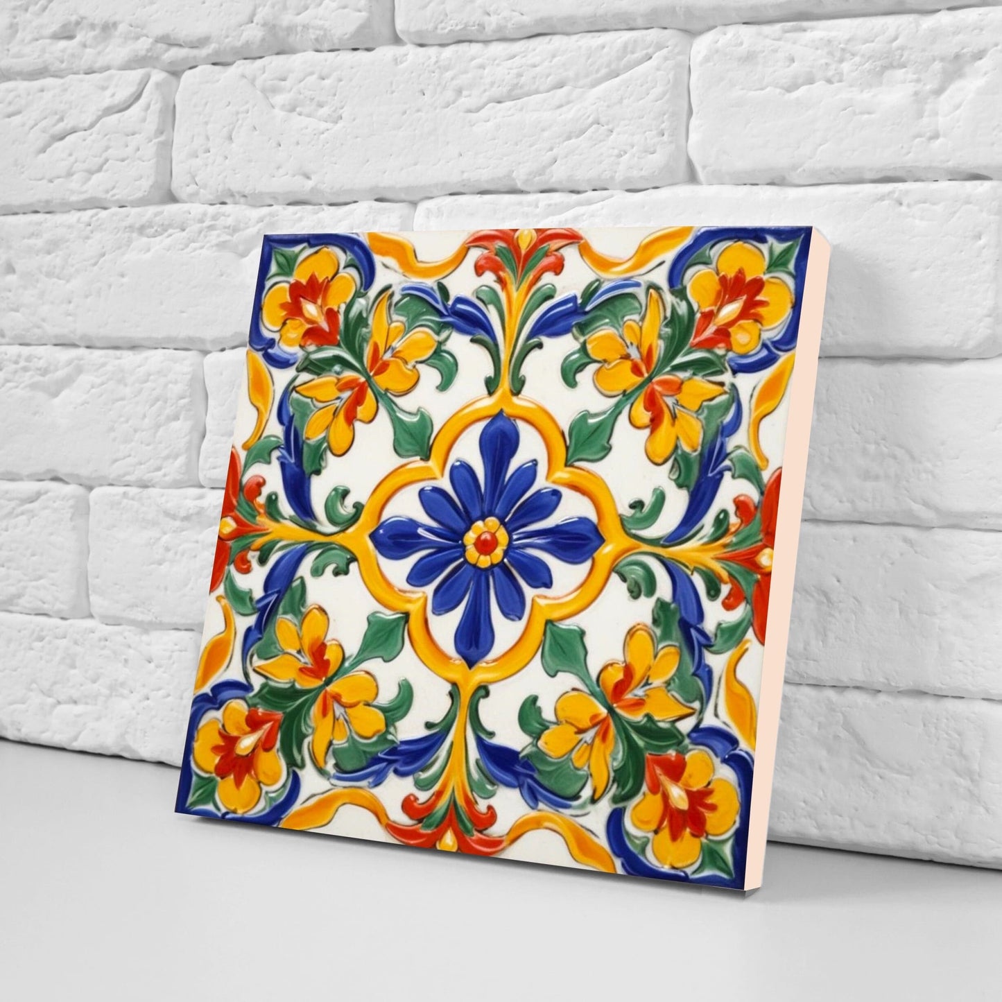 Italian Majolica Tiles - Set of 2 Sicilian Wall Decor Tiles - Kitchen Backsplash Tiles, Table Decorative Tiles, Bathroom Tiles, Coaster