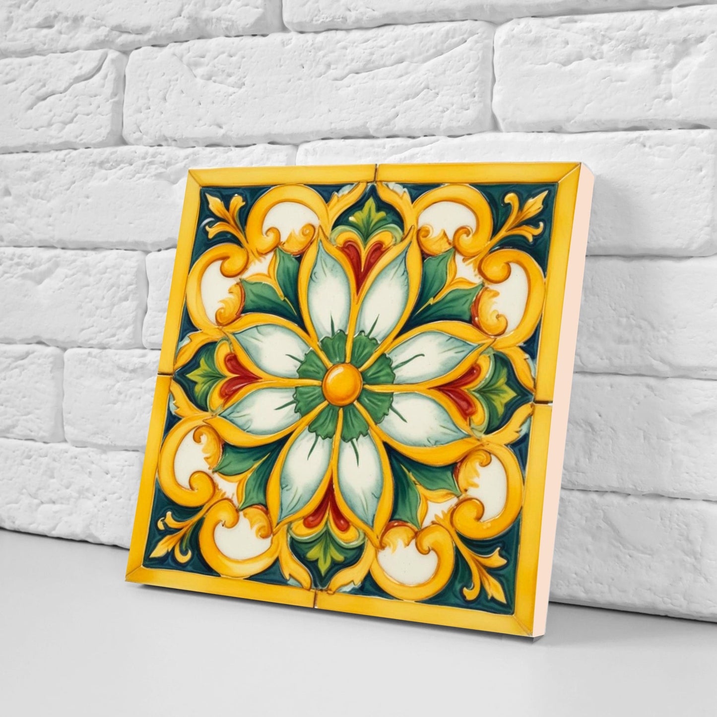Italian Majolica Tiles - Set of 2 Sicilian Wall Decor Tiles - Kitchen Backsplash Tiles, Table Decorative Tiles, Bathroom Tiles, Coaster