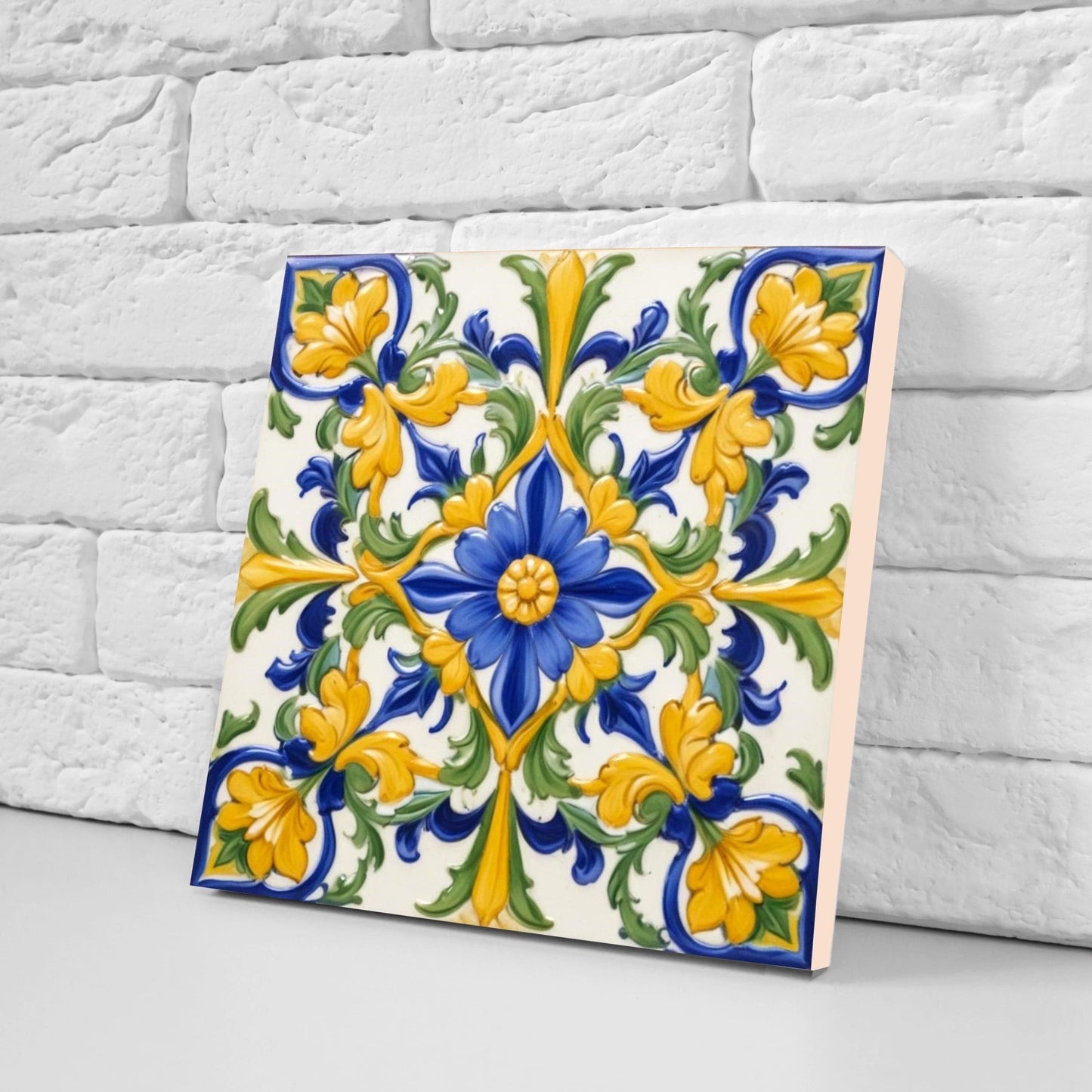 Italian Majolica Tiles - Set of 2 Sicilian Wall Decor Tiles - Kitchen Backsplash Tiles, Table Decorative Tiles, Bathroom Tiles, Coaster