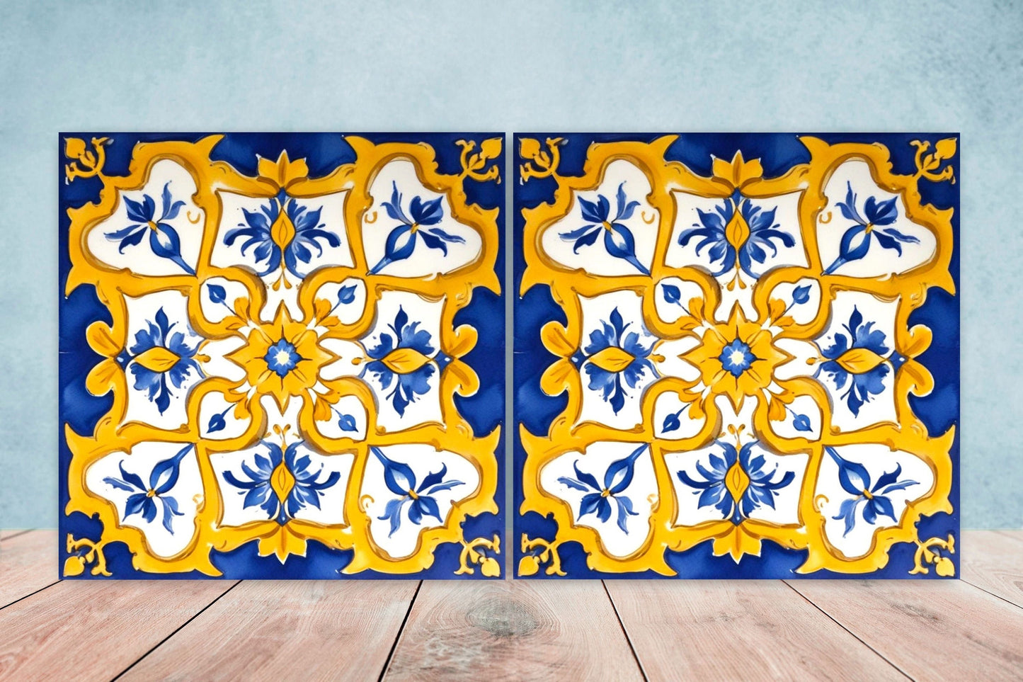 Italian Majolica Tiles - Set of 2 Sicilian Wall Decor Tiles - Kitchen Backsplash Tiles, Table Decorative Tiles, Bathroom Tiles, Coaster