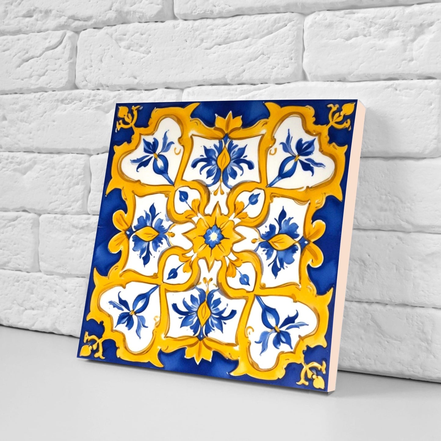 Italian Majolica Tiles - Set of 2 Sicilian Wall Decor Tiles - Kitchen Backsplash Tiles, Table Decorative Tiles, Bathroom Tiles, Coaster